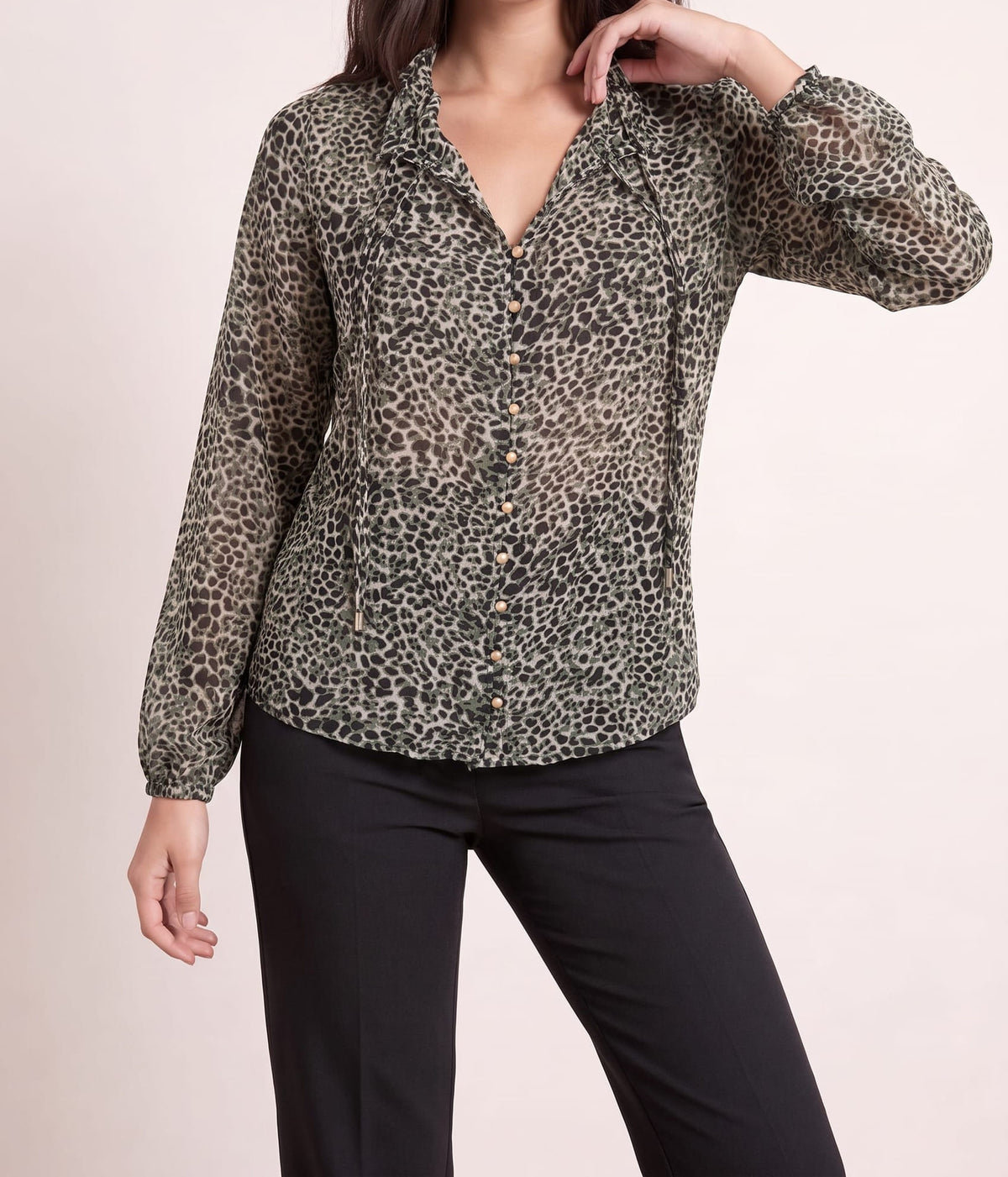 Animal Print Tie Blouse