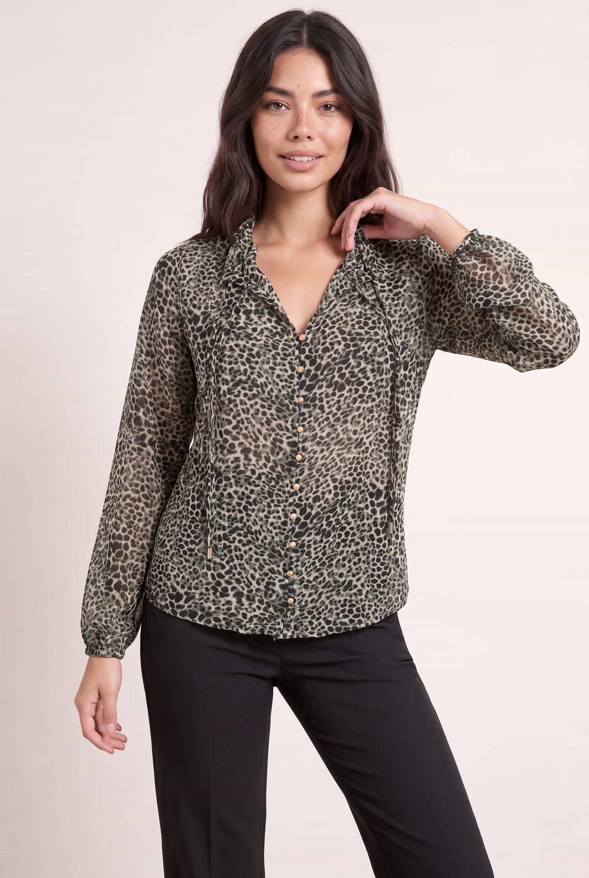Animal Print Tie Blouse