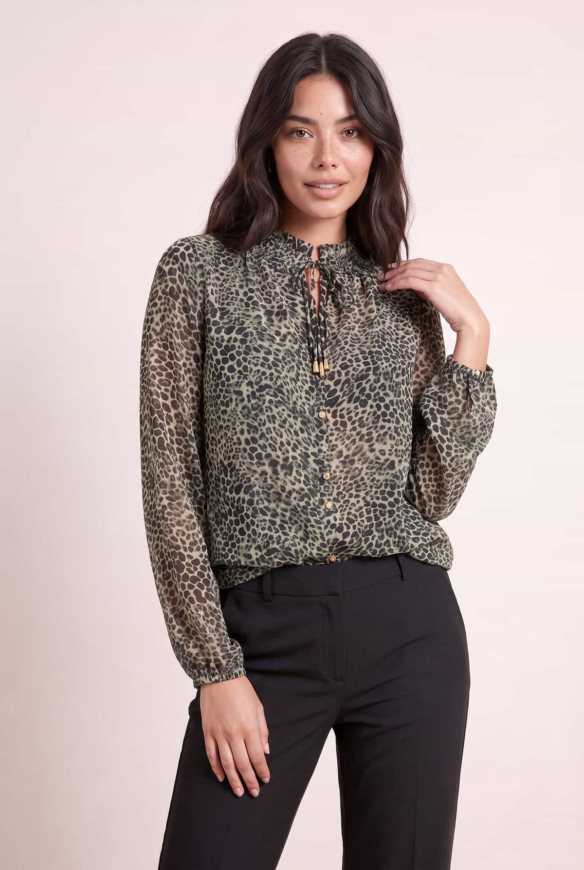 Animal Print Tie Blouse