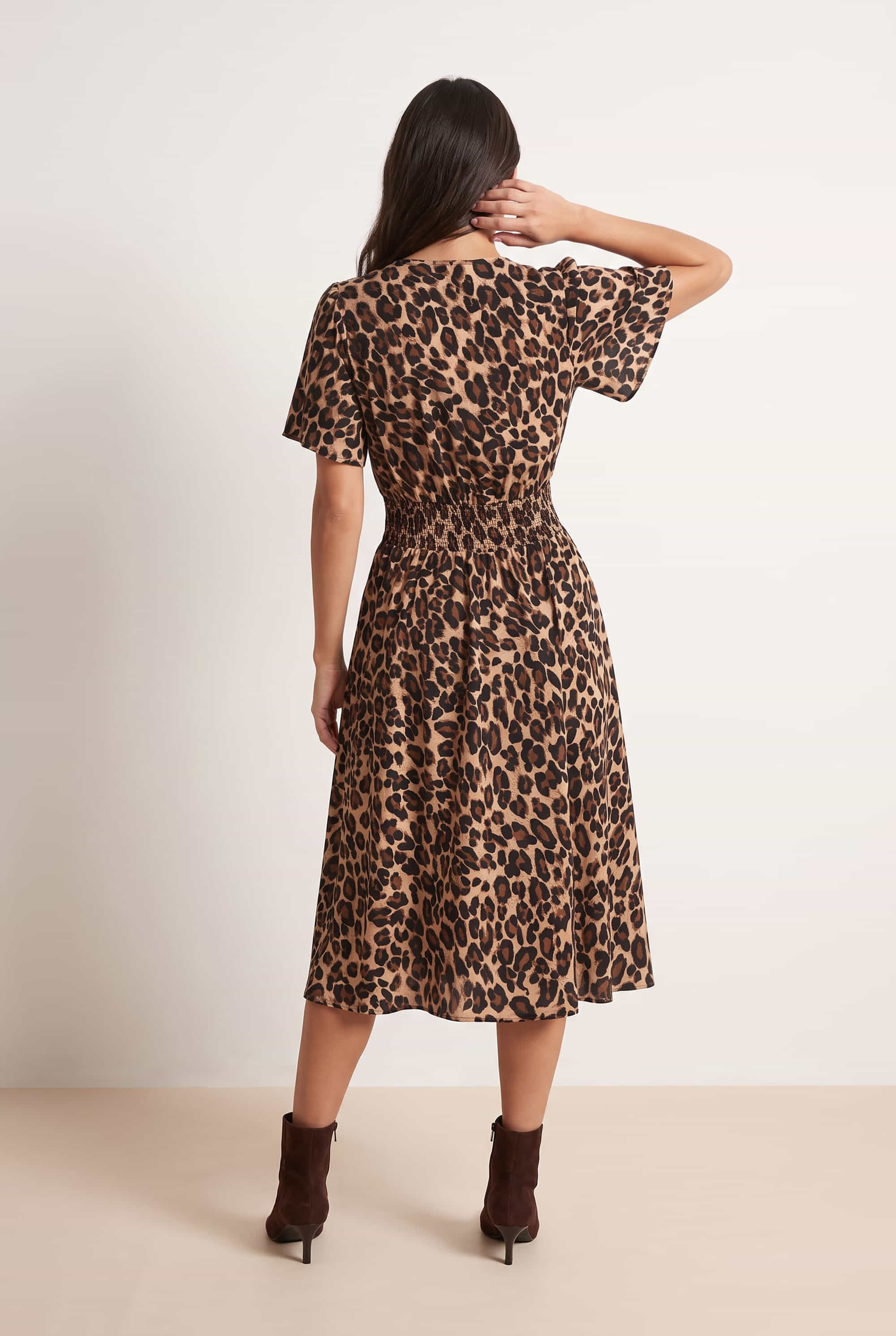 Brown Animal V Neck Mini Dress