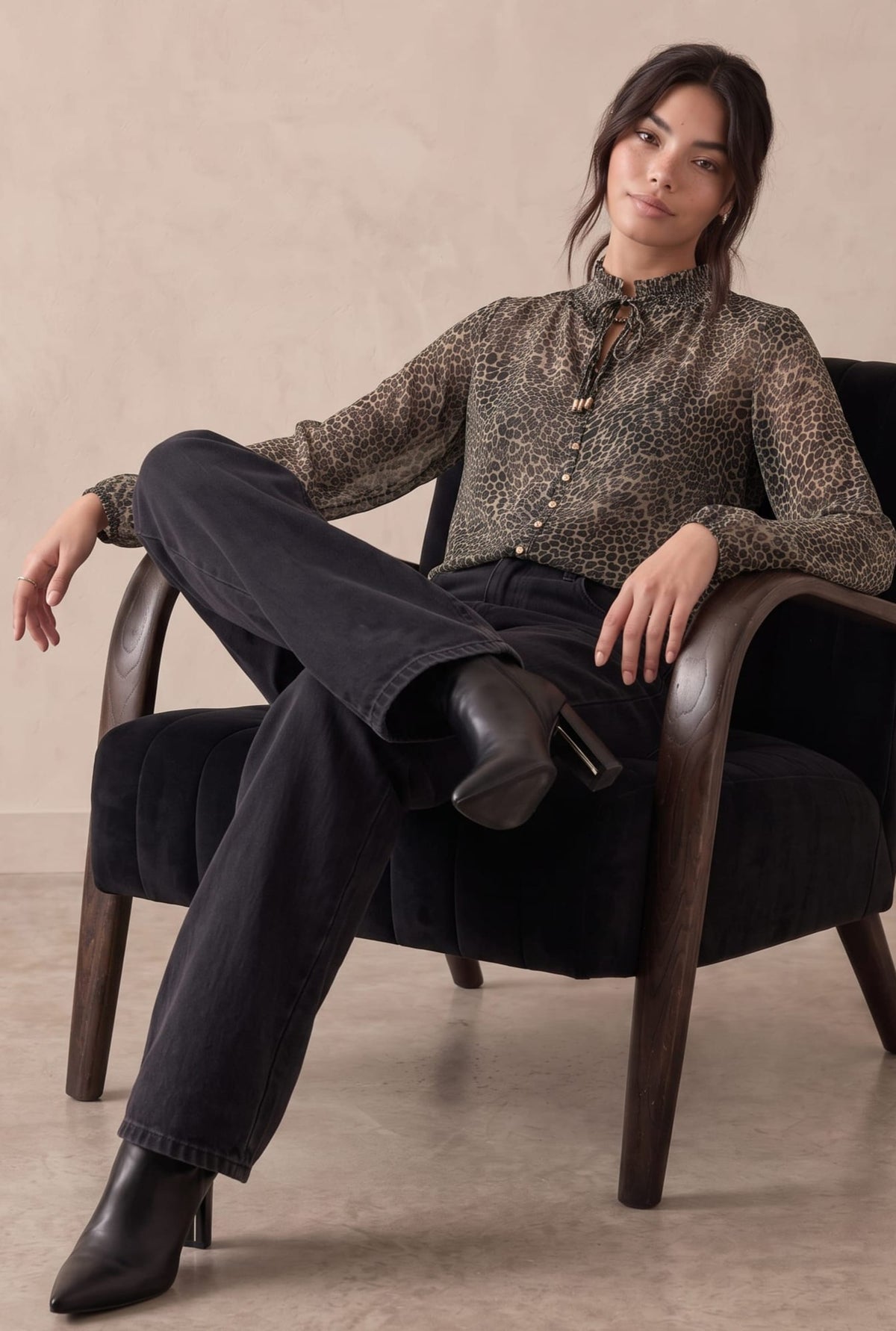 Animal Print Tie Blouse