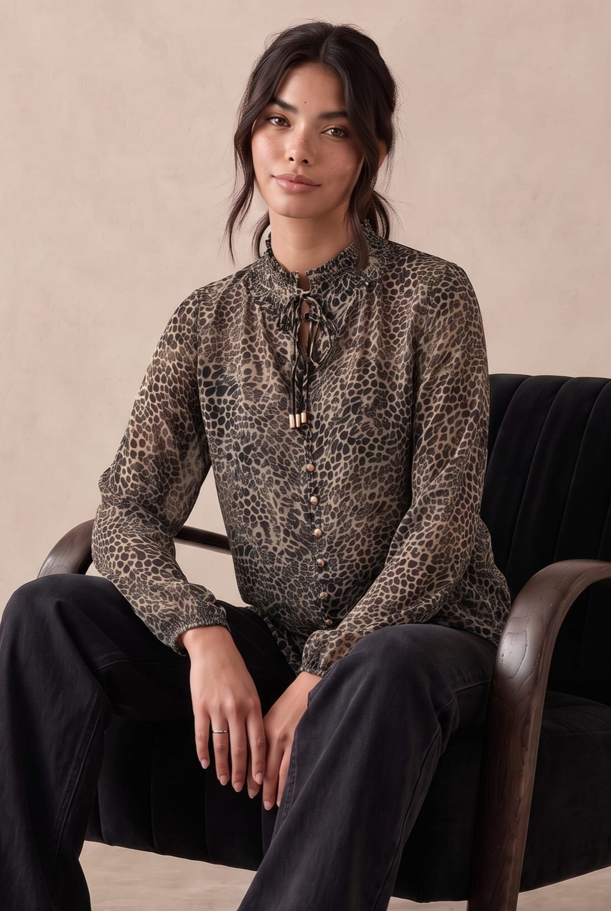 Animal Print Tie Blouse