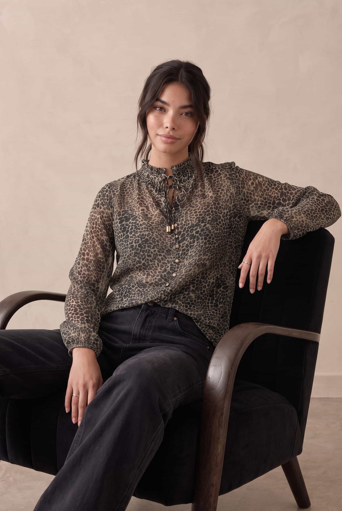 Animal Print Tie Blouse