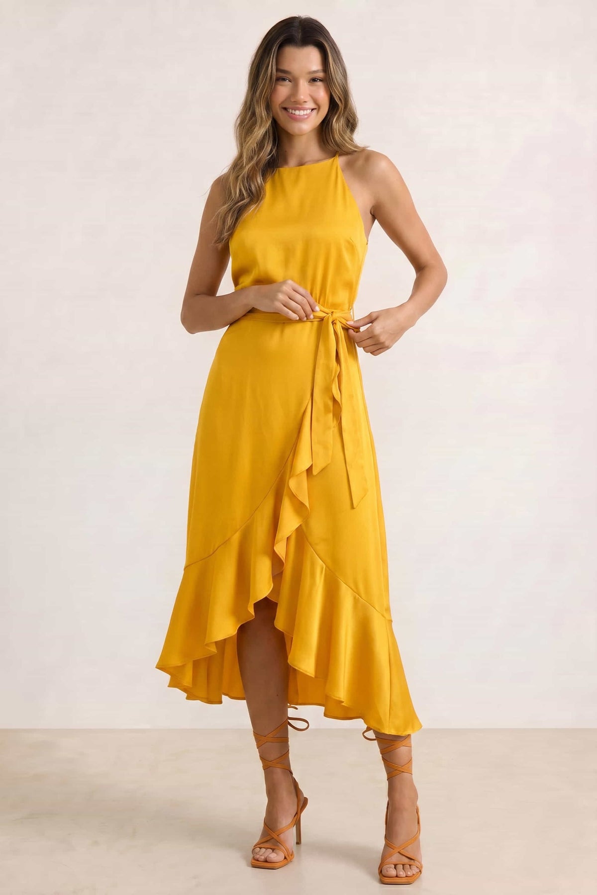 Ariana Halter Frill Dress / Golden Yellow