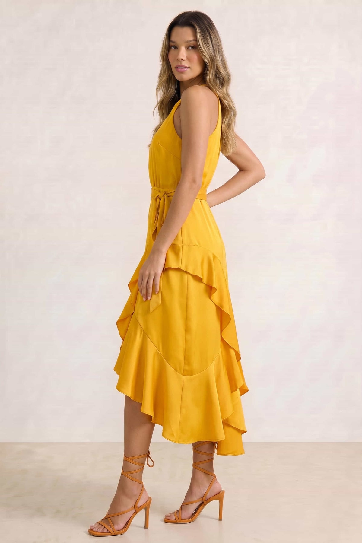 Ariana Halter Frill Dress / Golden Yellow