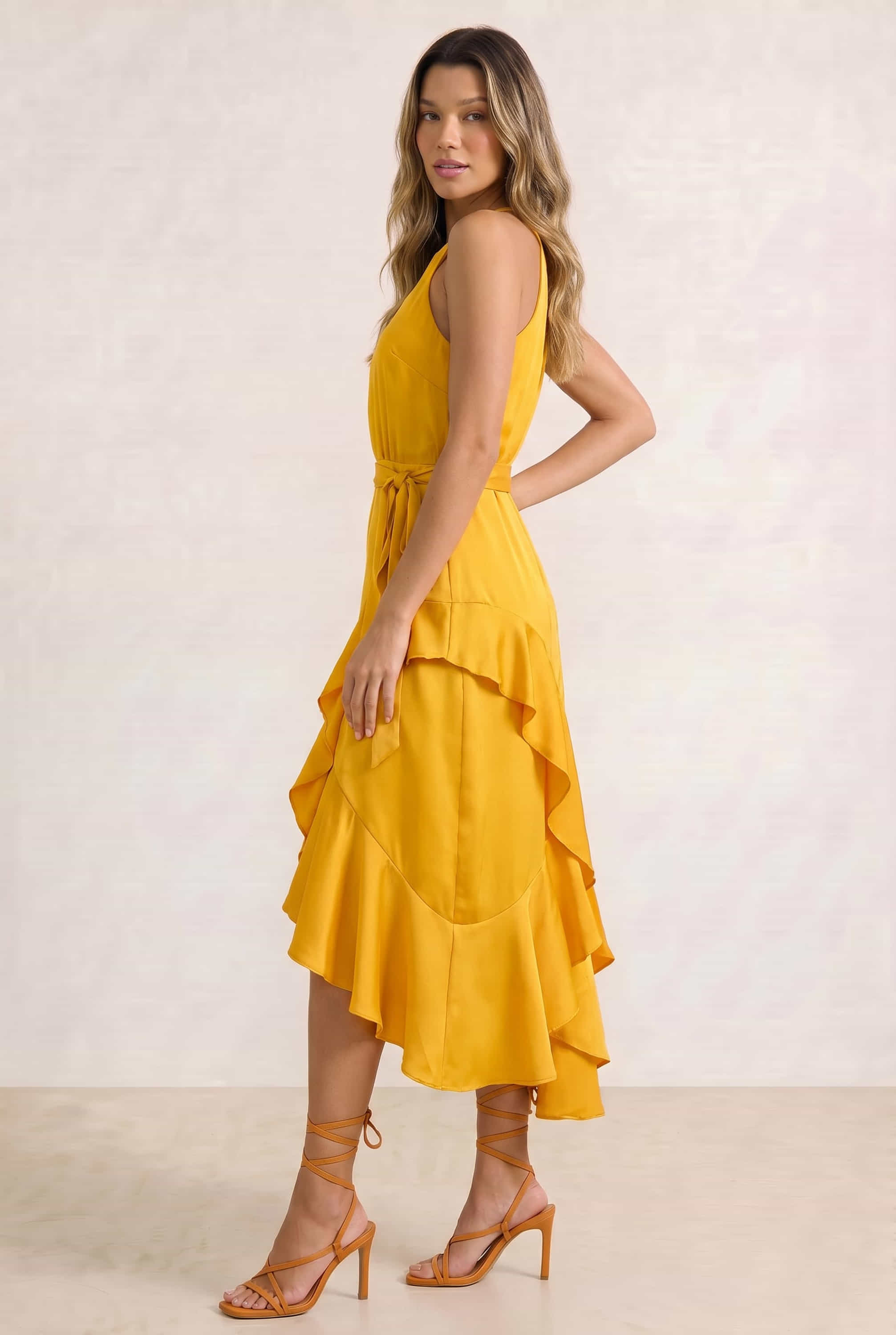 Ariana Halter Frill Dress / Golden Yellow