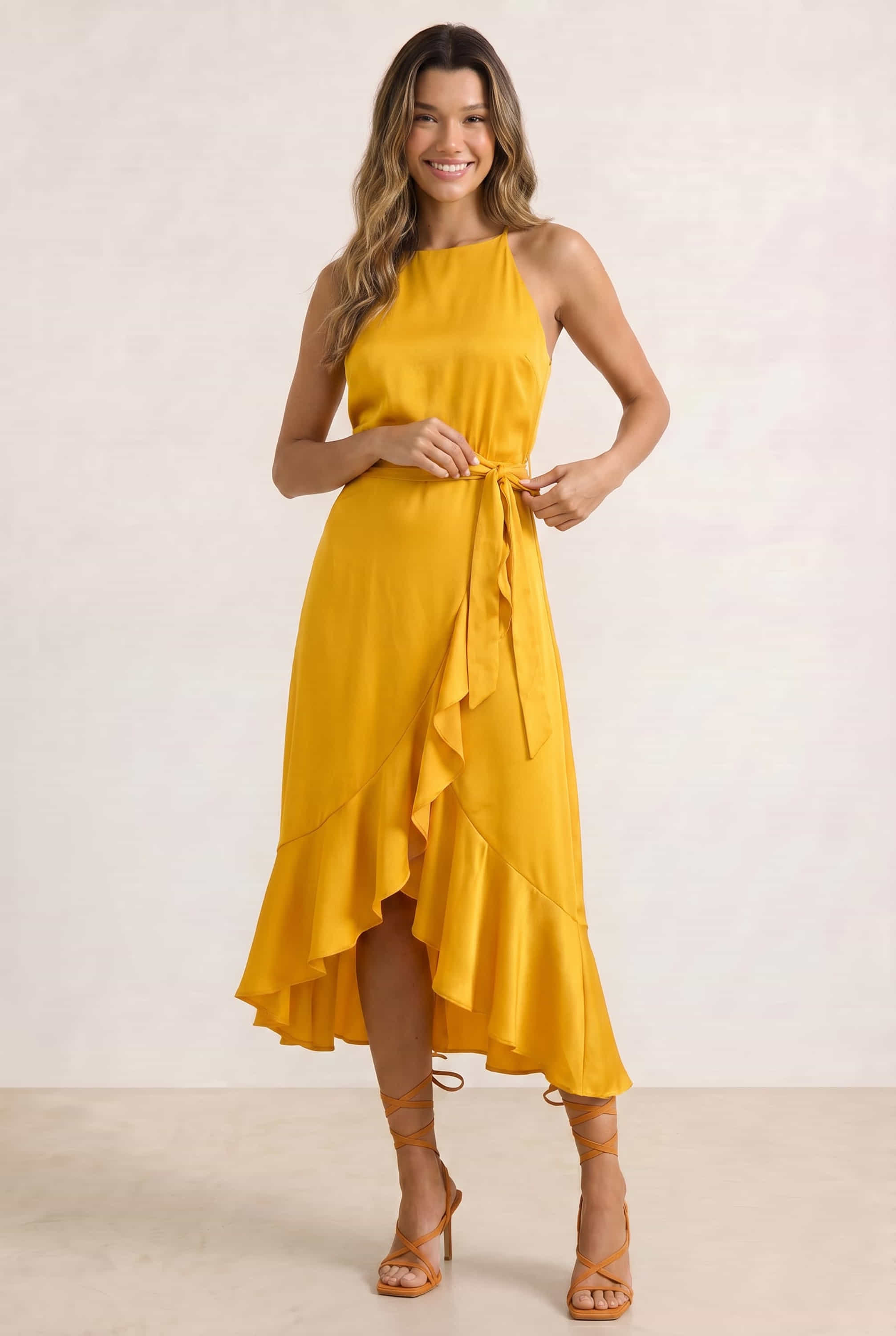 Ariana Halter Frill Dress / Golden Yellow