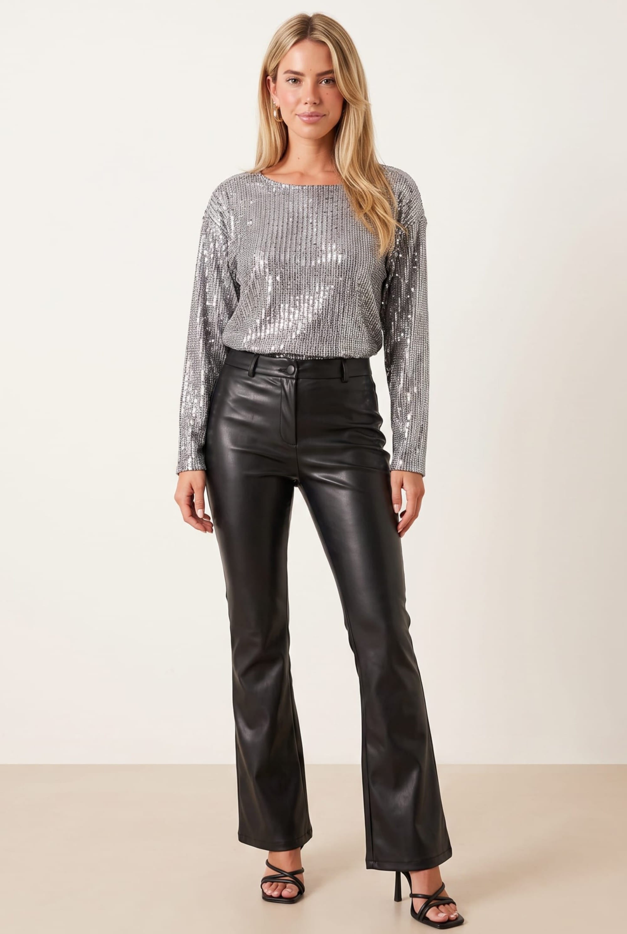 Azalea Sequin long Sleeved Top / Silver