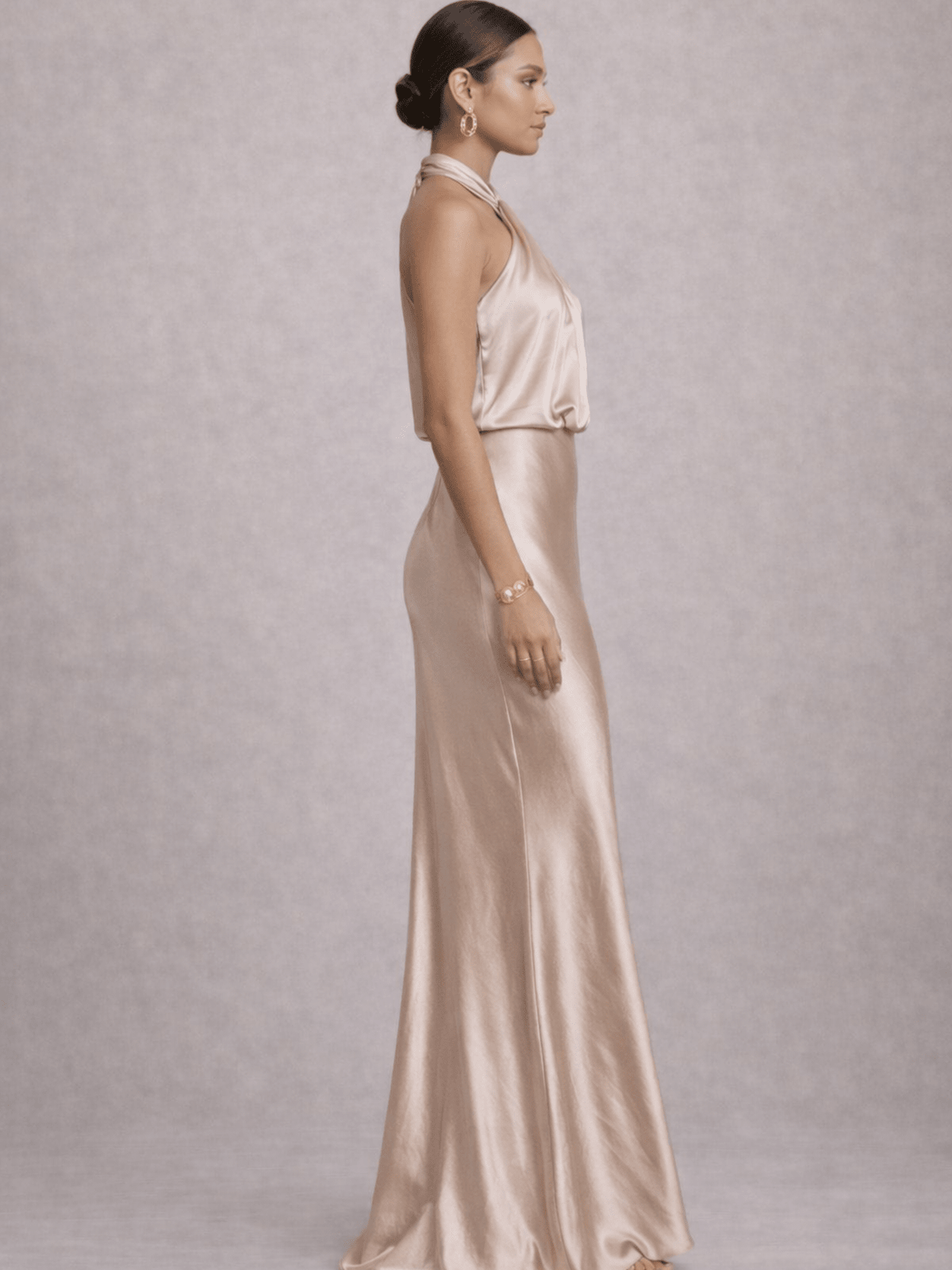 Champagne Maxi Bridesmaid Dress | Twist Neck Satin Dress Style Cheat Champagne Maxi Bridesmaid Dress | Twist Neck Satin Dress Style Cheat