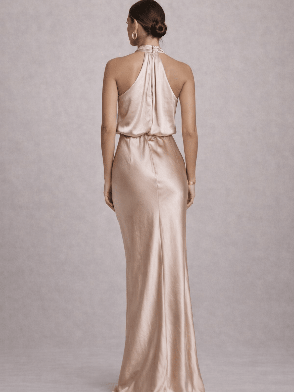 Twist Neck Satin Maxi Dress / Champagne - Style Cheat