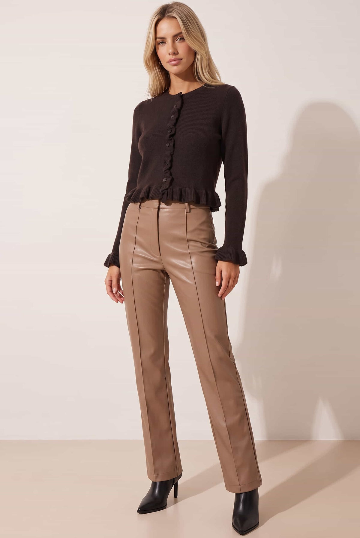 Alyssa PU Flare Trouser / Camel