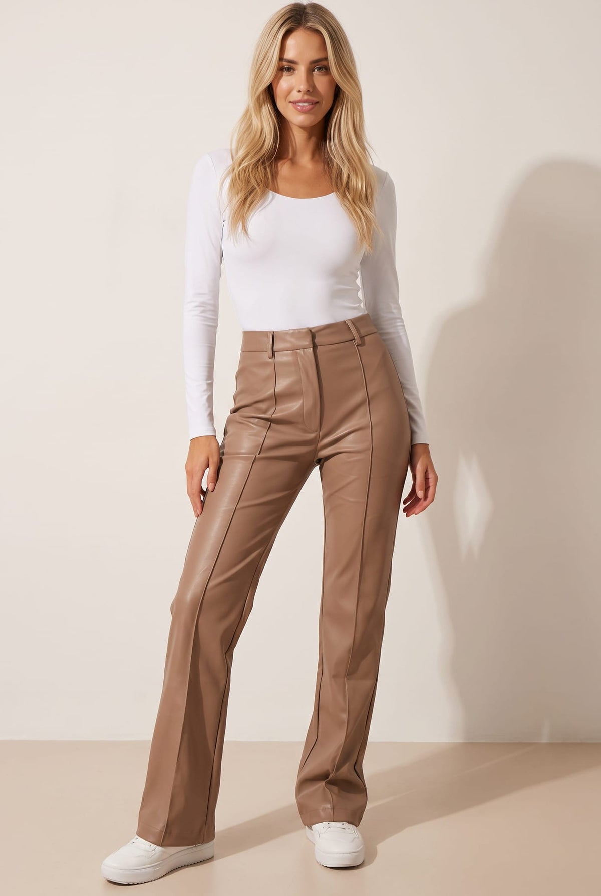 Alyssa PU Flare Trouser / Camel