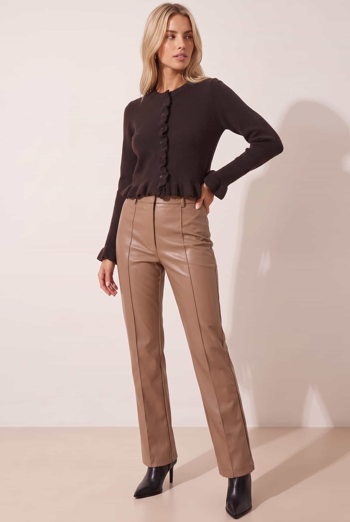 Alyssa PU Flare Trouser / Camel