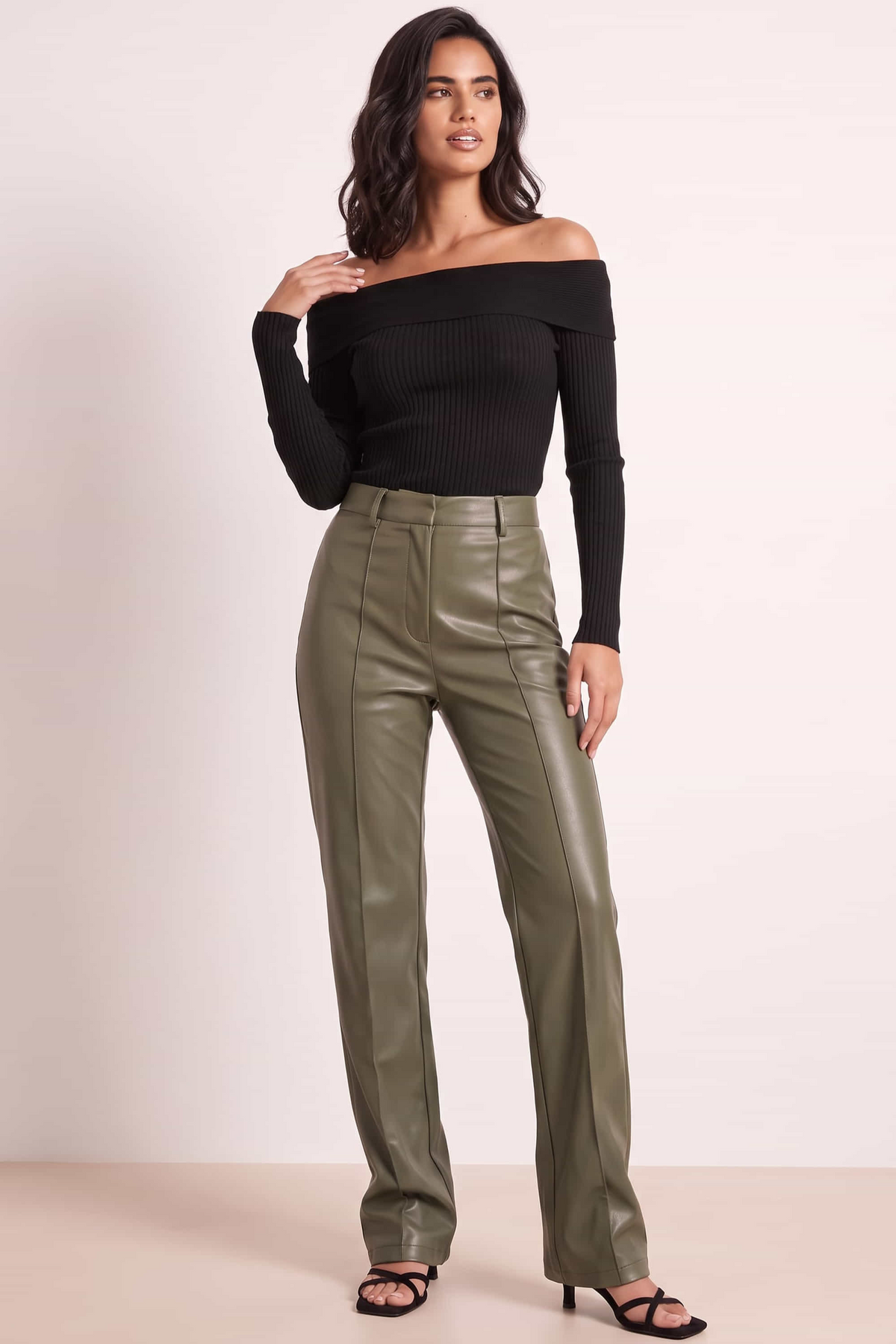 Alyssa PU Flare Trouser / Olive PU