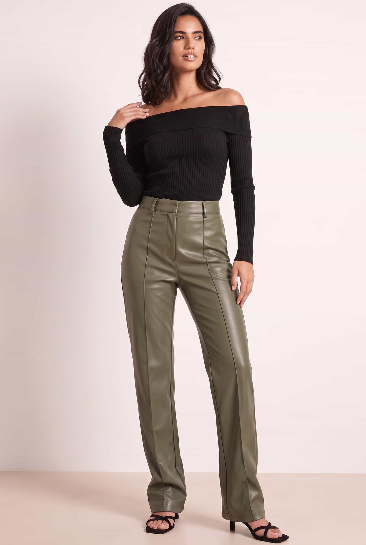 Alyssa PU Flare Trouser / Olive PU