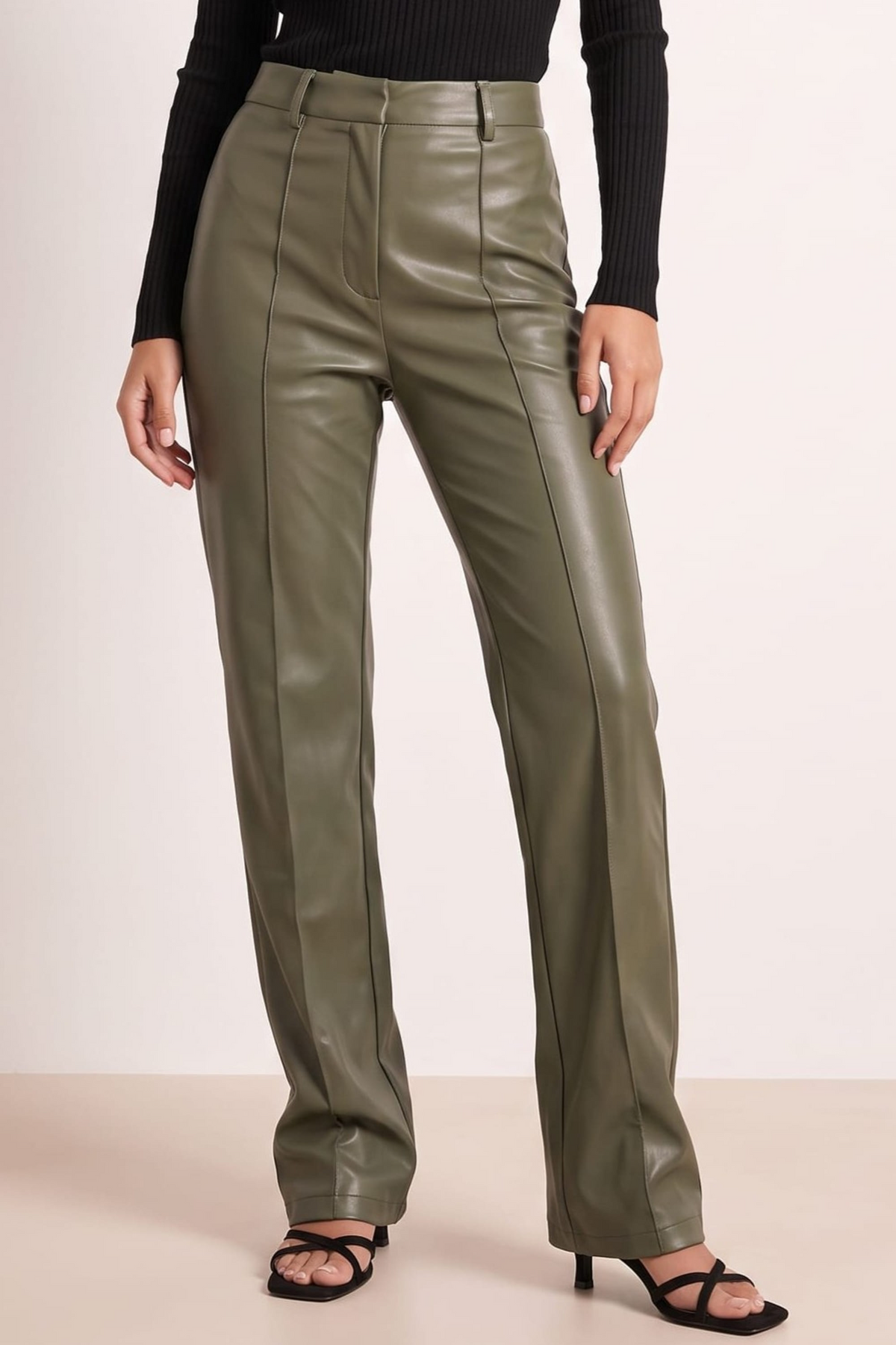 Alyssa PU Flare Trouser / Olive PU