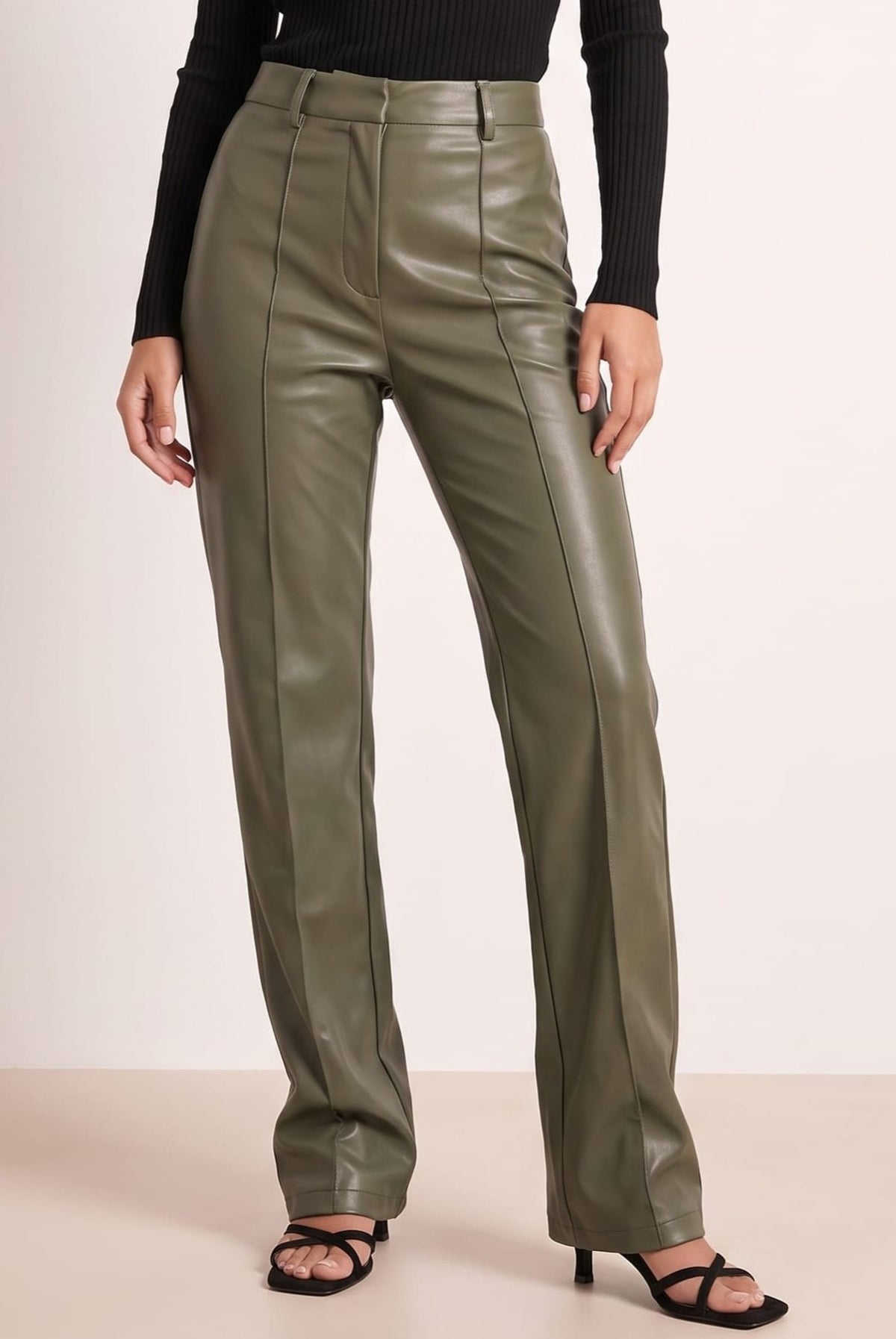 Alyssa PU Flare Trouser / Olive PU