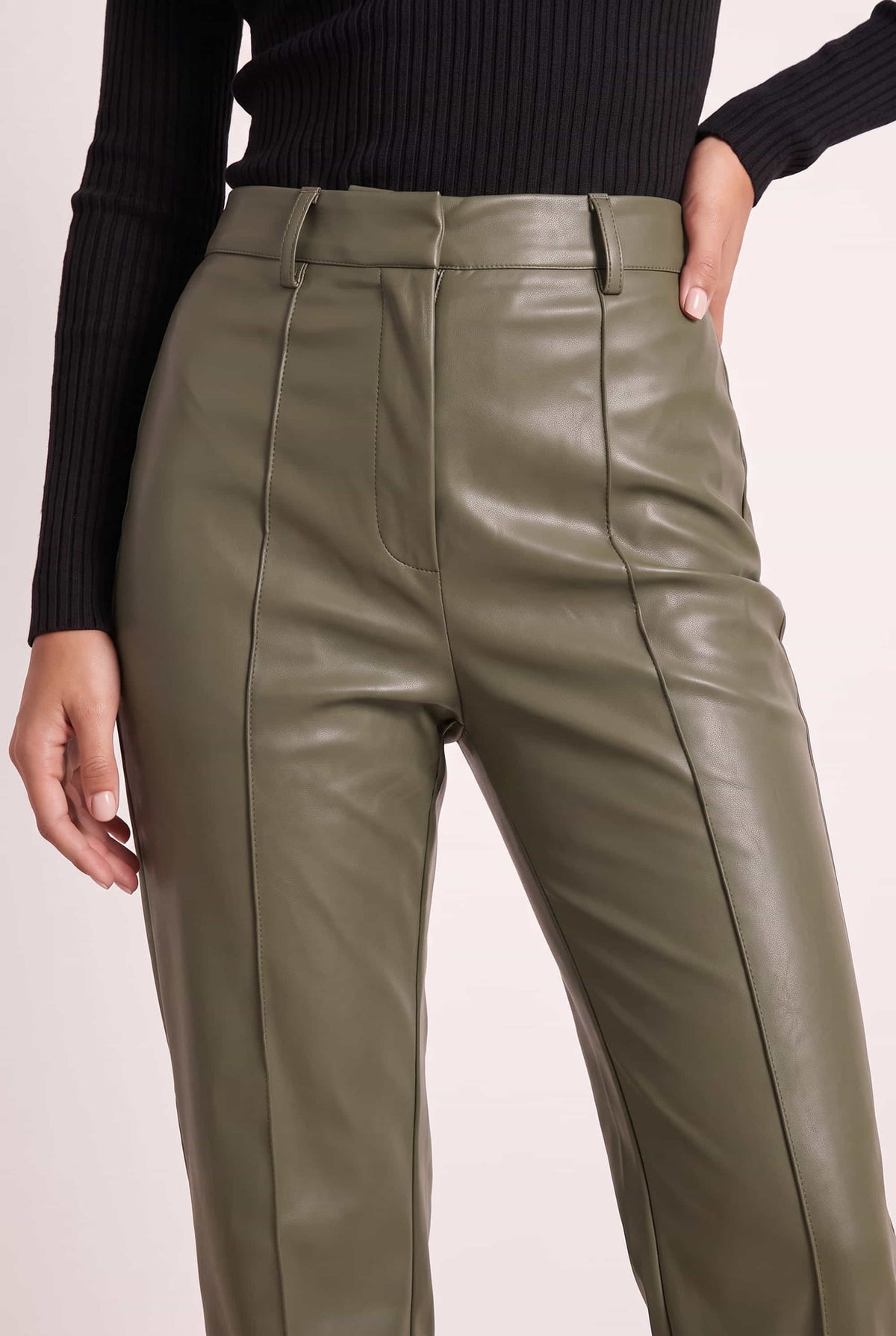 Alyssa PU Flare Trouser / Olive PU