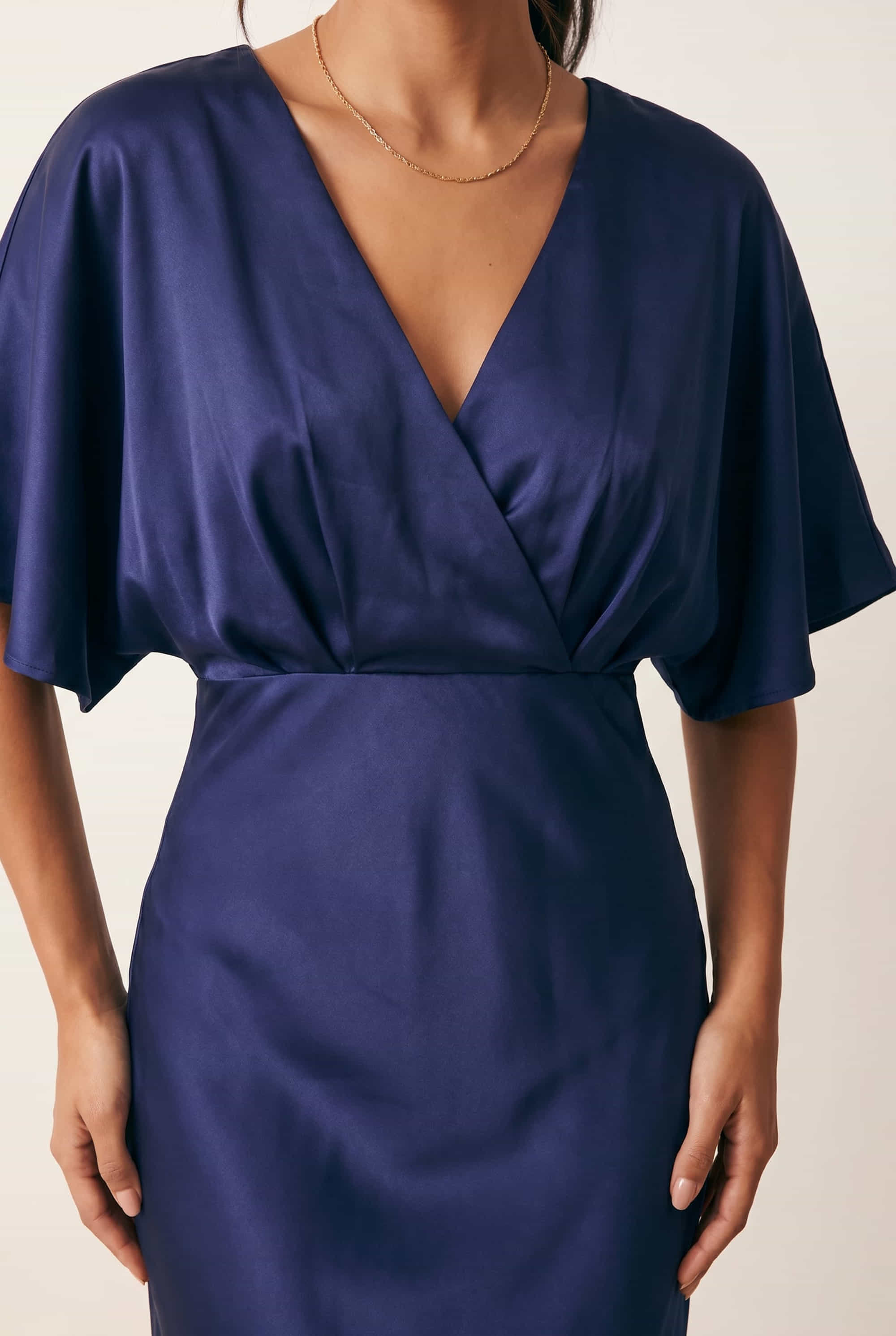 Angel Sleeve Maxi Satin Dress / Navy