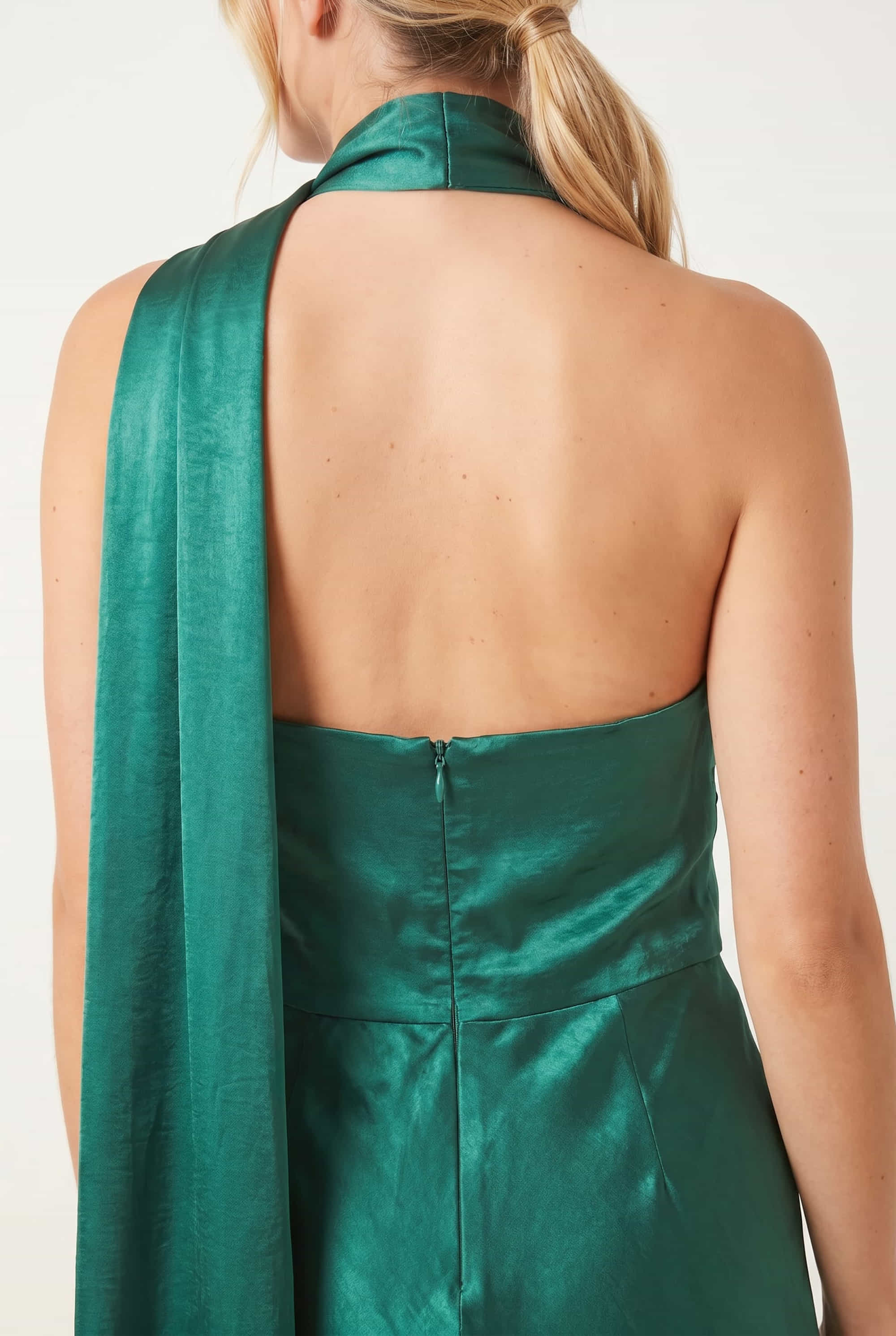 Asymmetric Scarf Satin Maxi Dress / Emerald Green