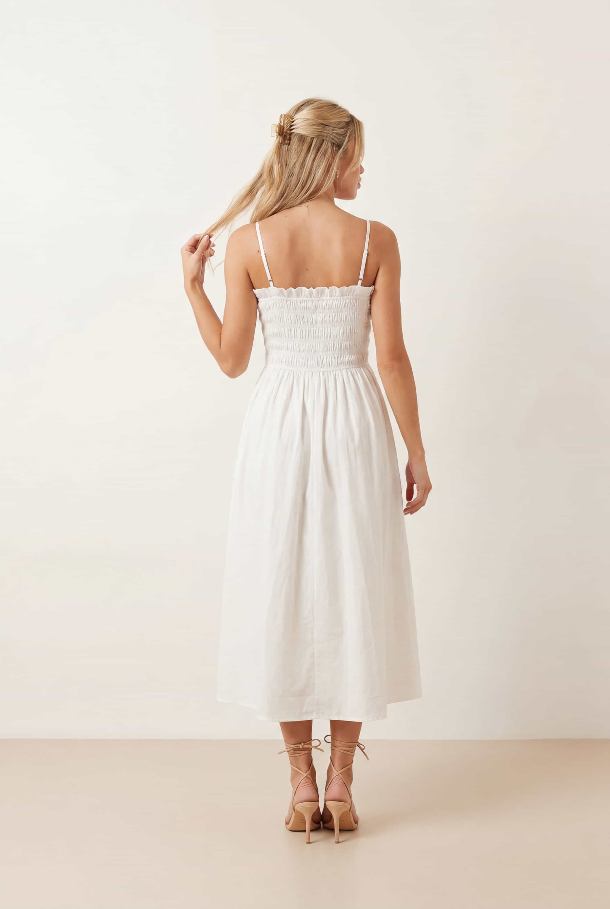 Betty Cotton Shirred Bandeau Dress in White