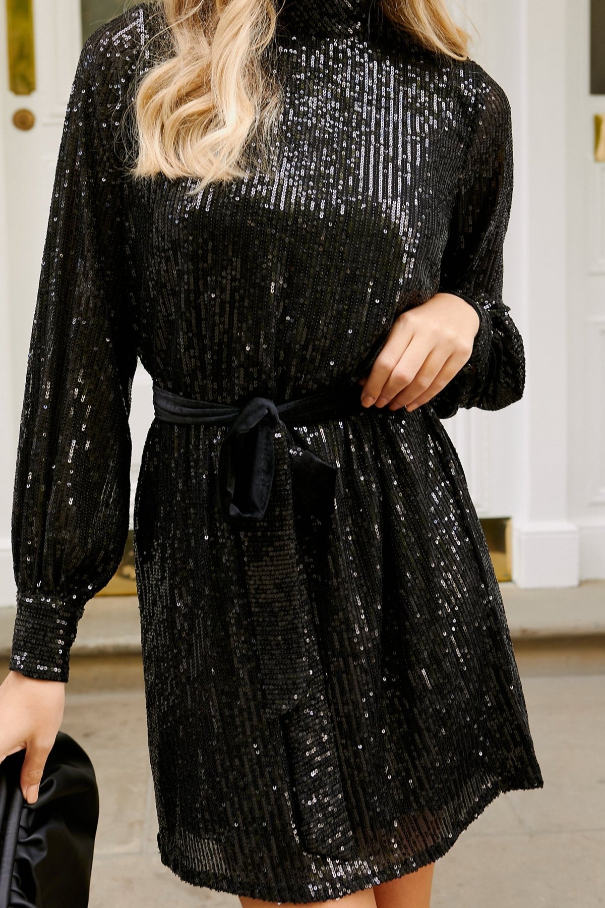 Hannah Sequin High Neck Mini Dress / Black