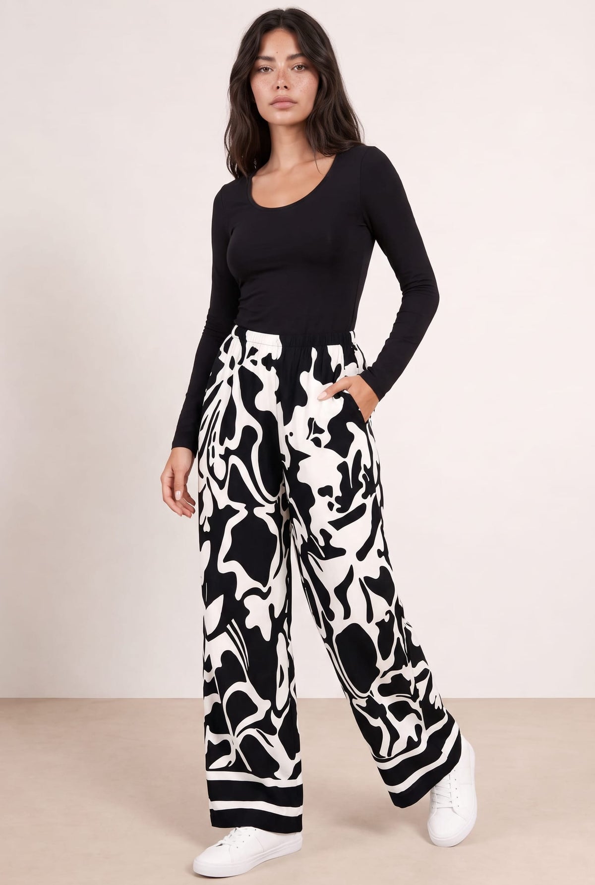 Black Mono Print Trouser