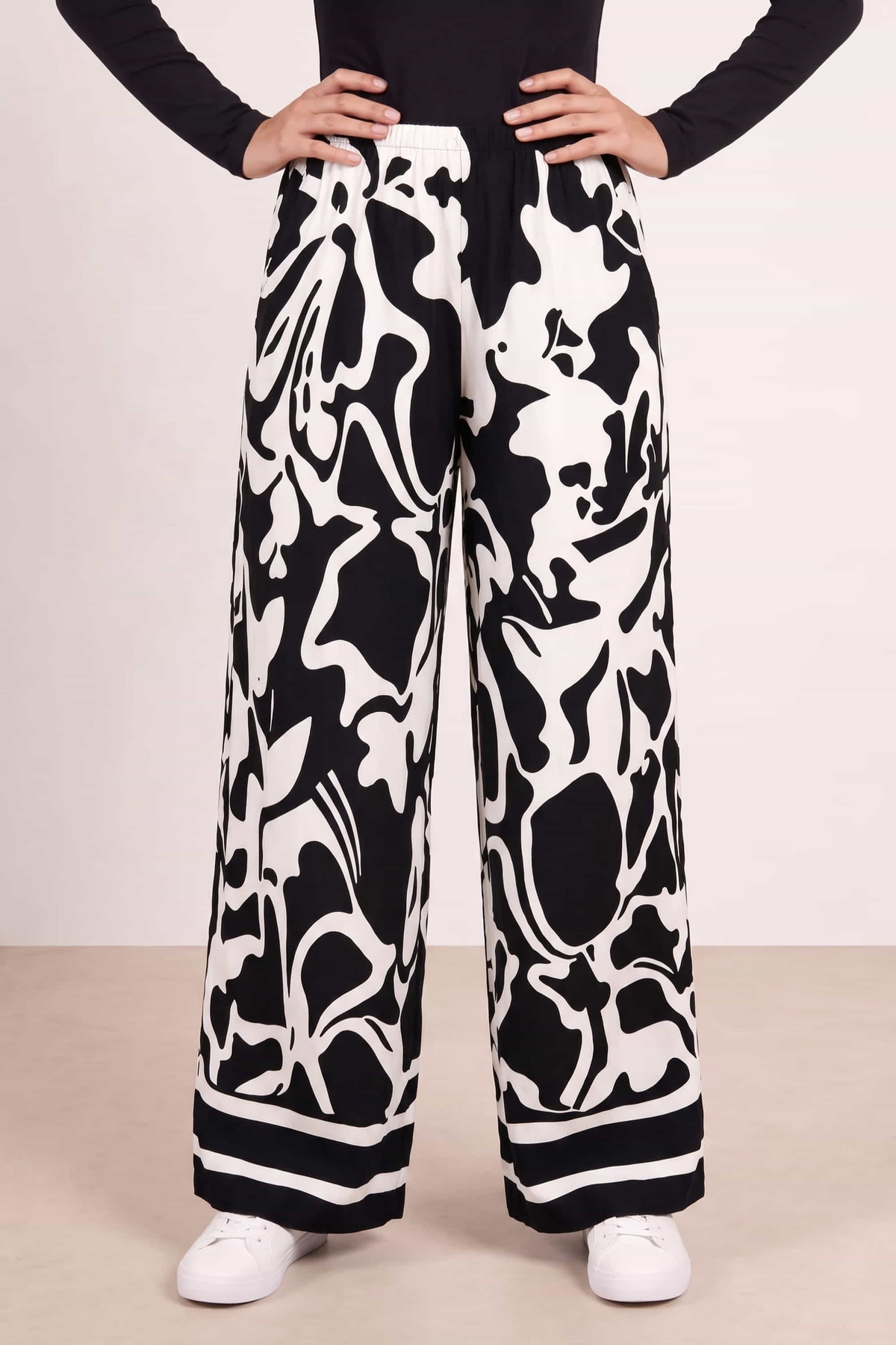 Black Mono Print Trouser