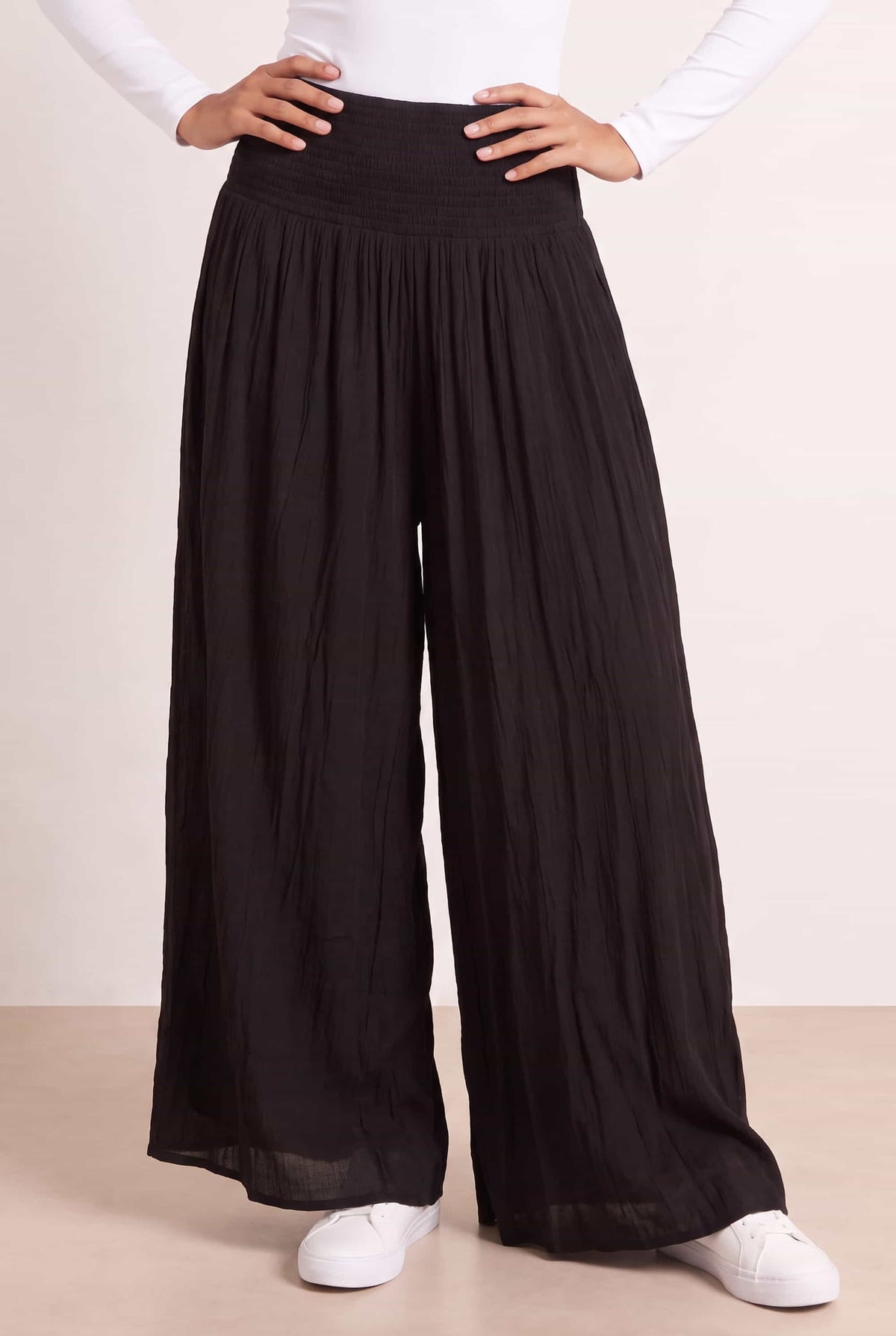 Black Shirred Plain Trouser