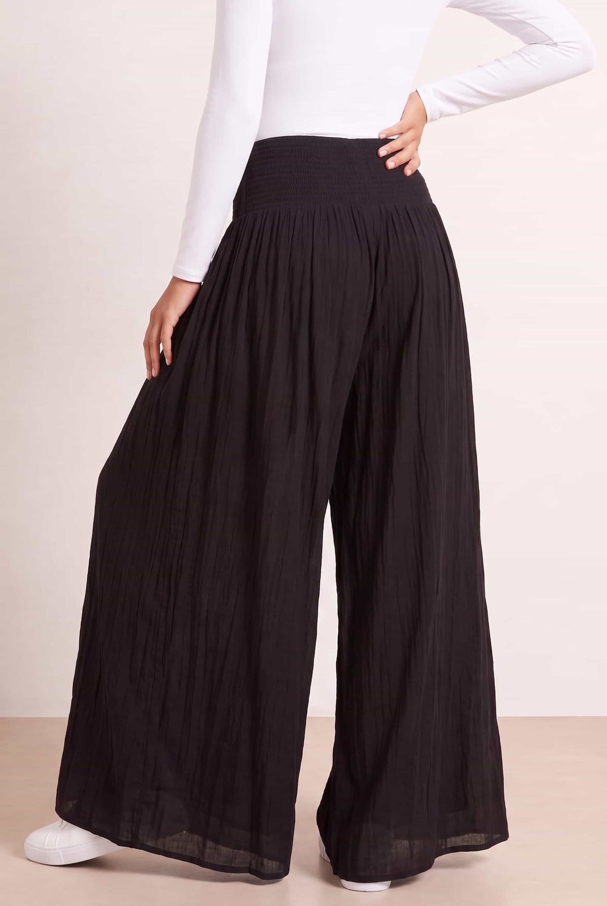 Black Shirred Plain Trouser