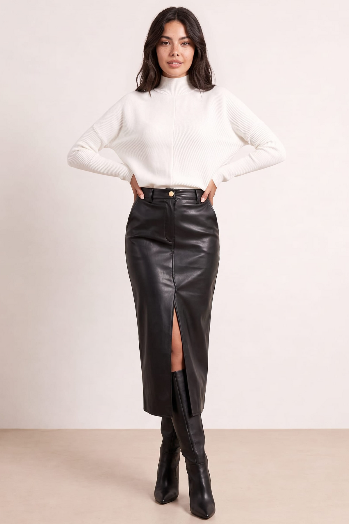 Brielle Pu Midi Skirt / Black