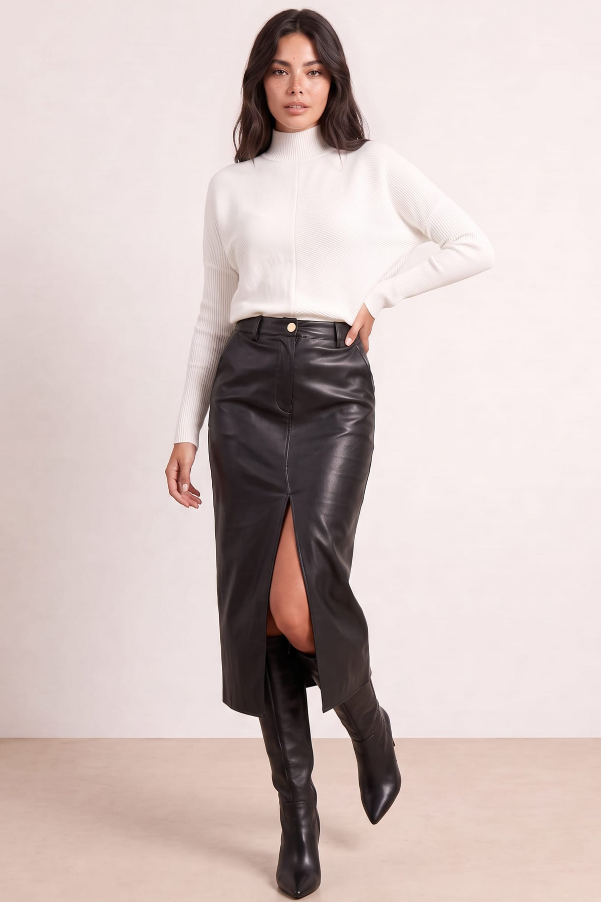 Brielle Pu Midi Skirt / Black