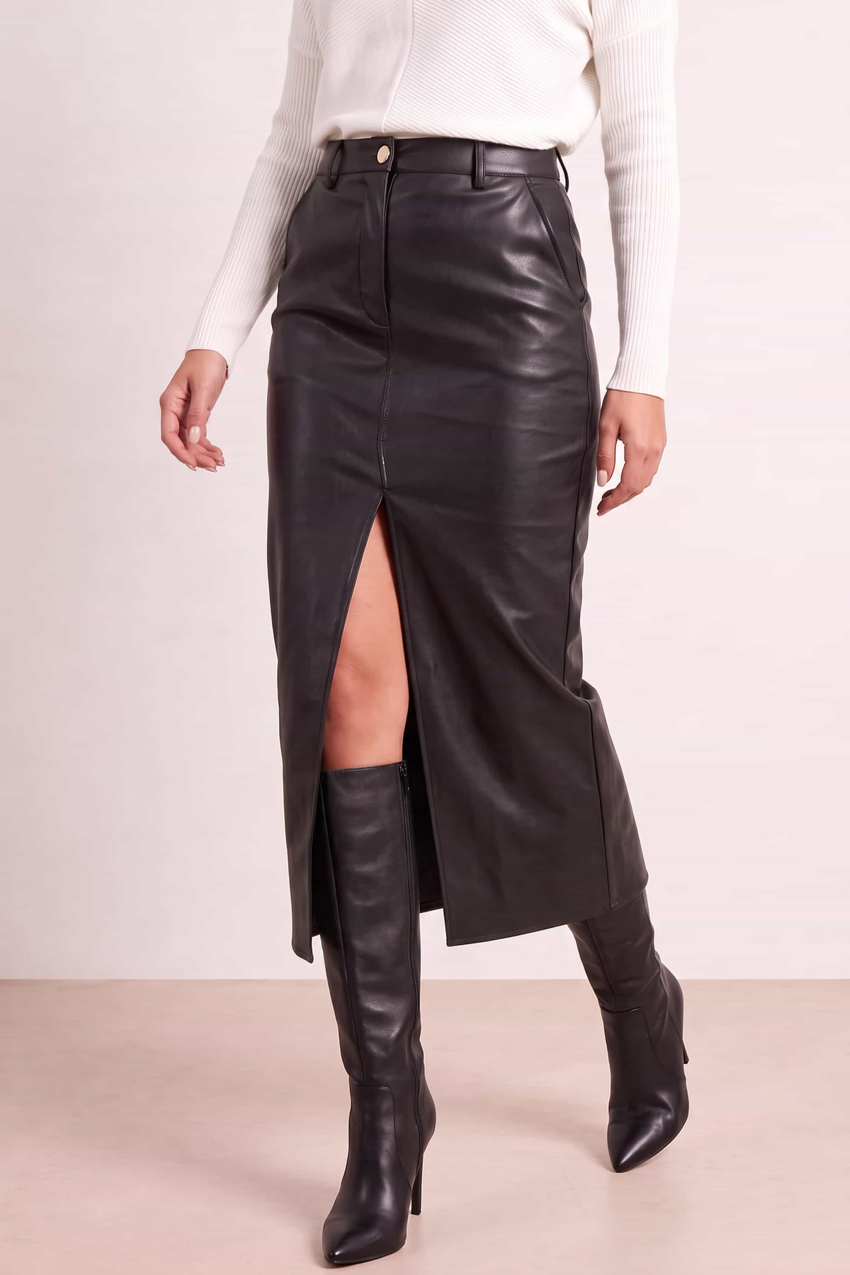 Brielle Pu Midi Skirt / Black