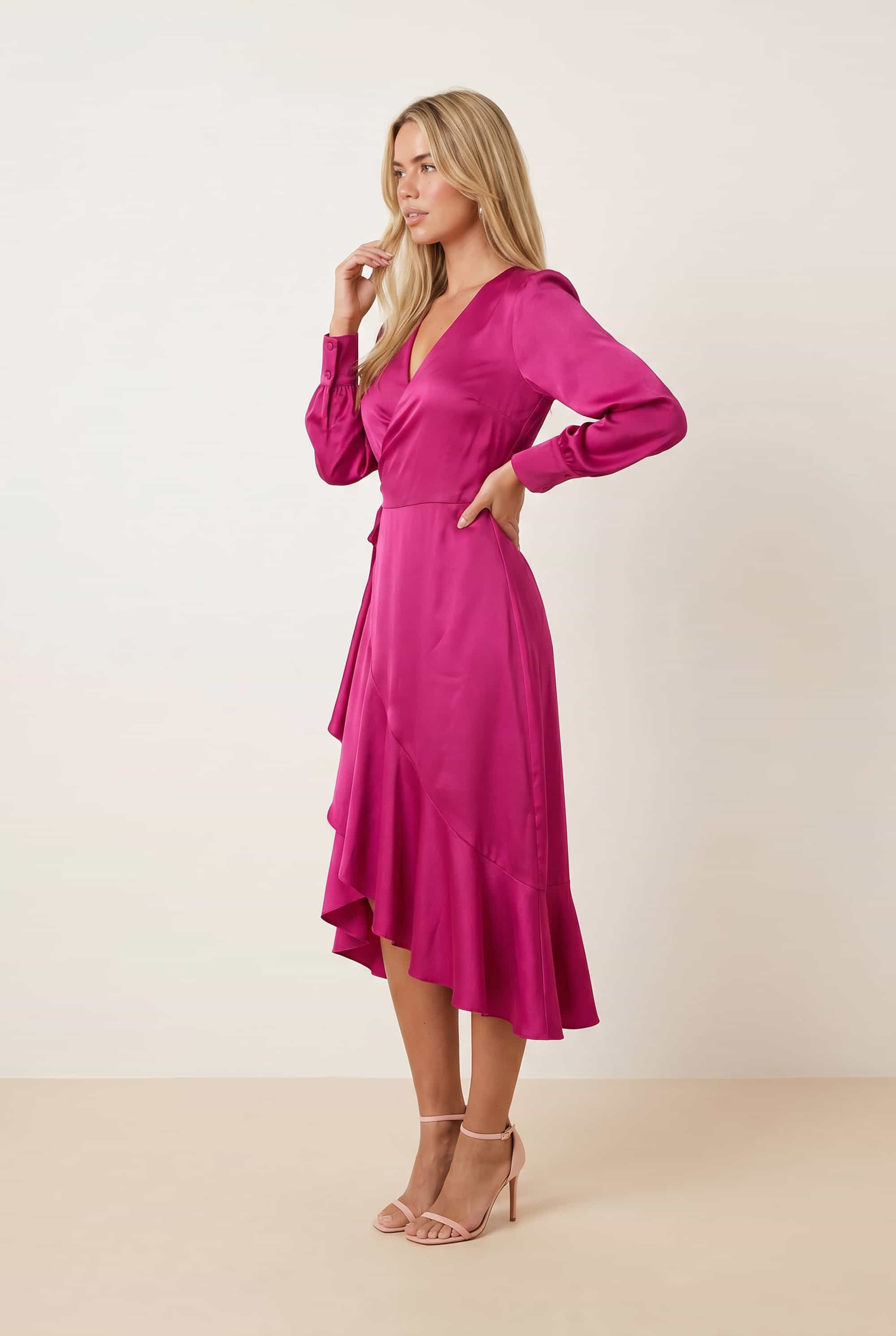 Charlotte Wrap Midi Dress / Pink