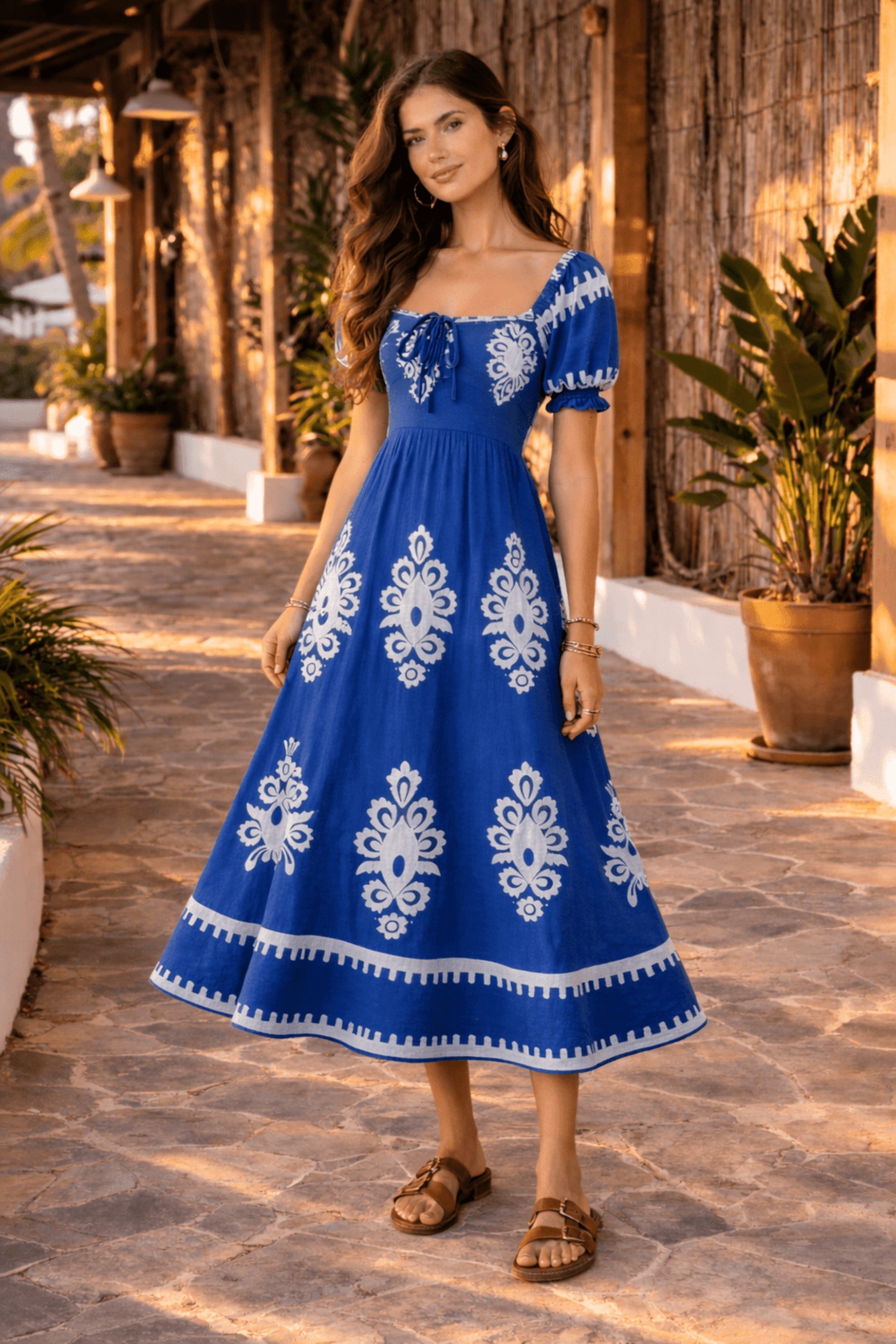 Knot Front Midi Dress Blue - Style Cheat