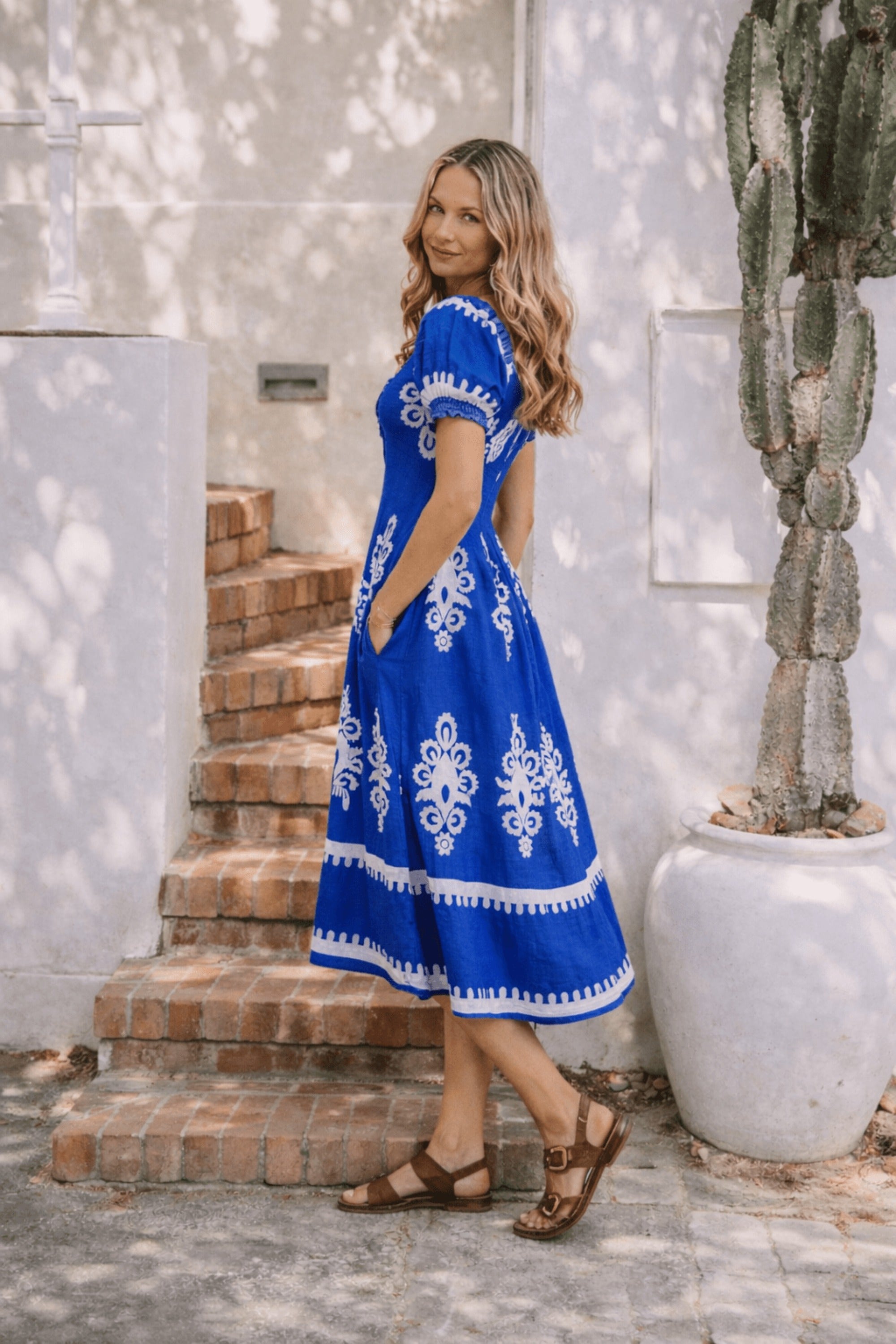 Knot Front Midi Dress Blue - Style Cheat