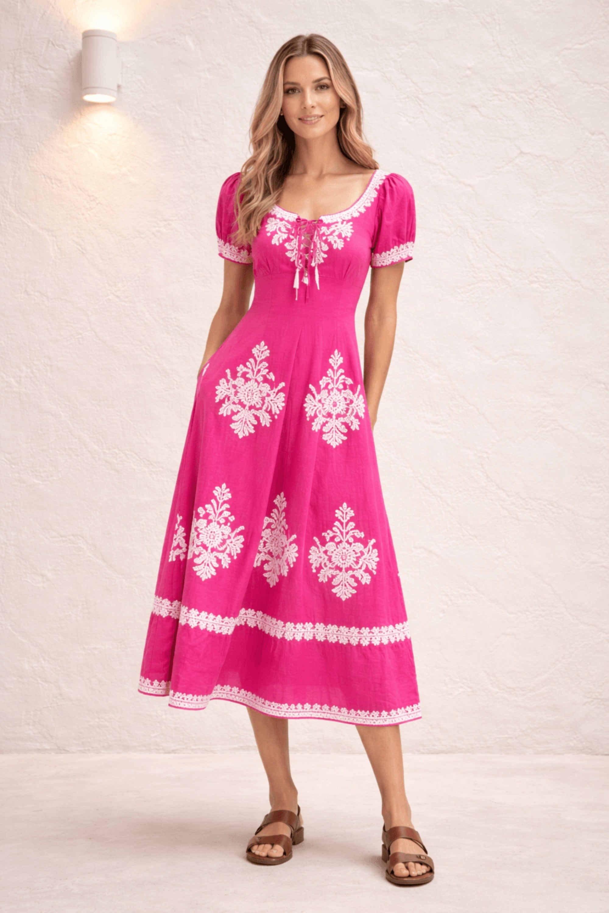 Knot Front Midi Dress Pink