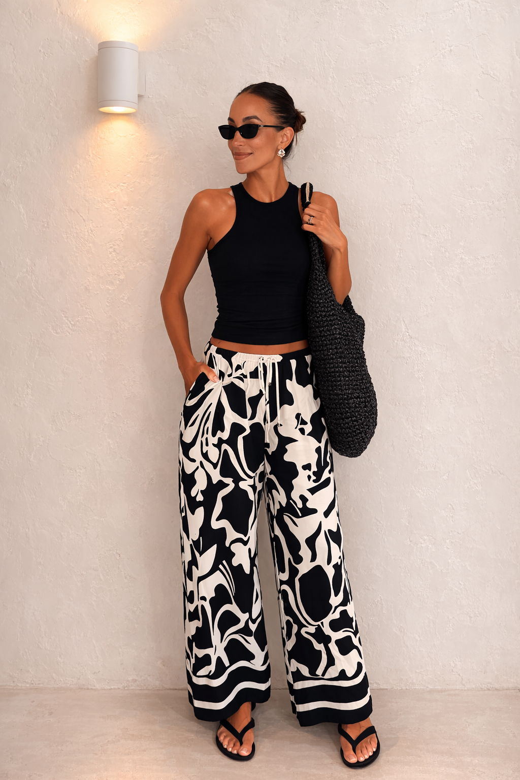 Black Mono Print Trouser
