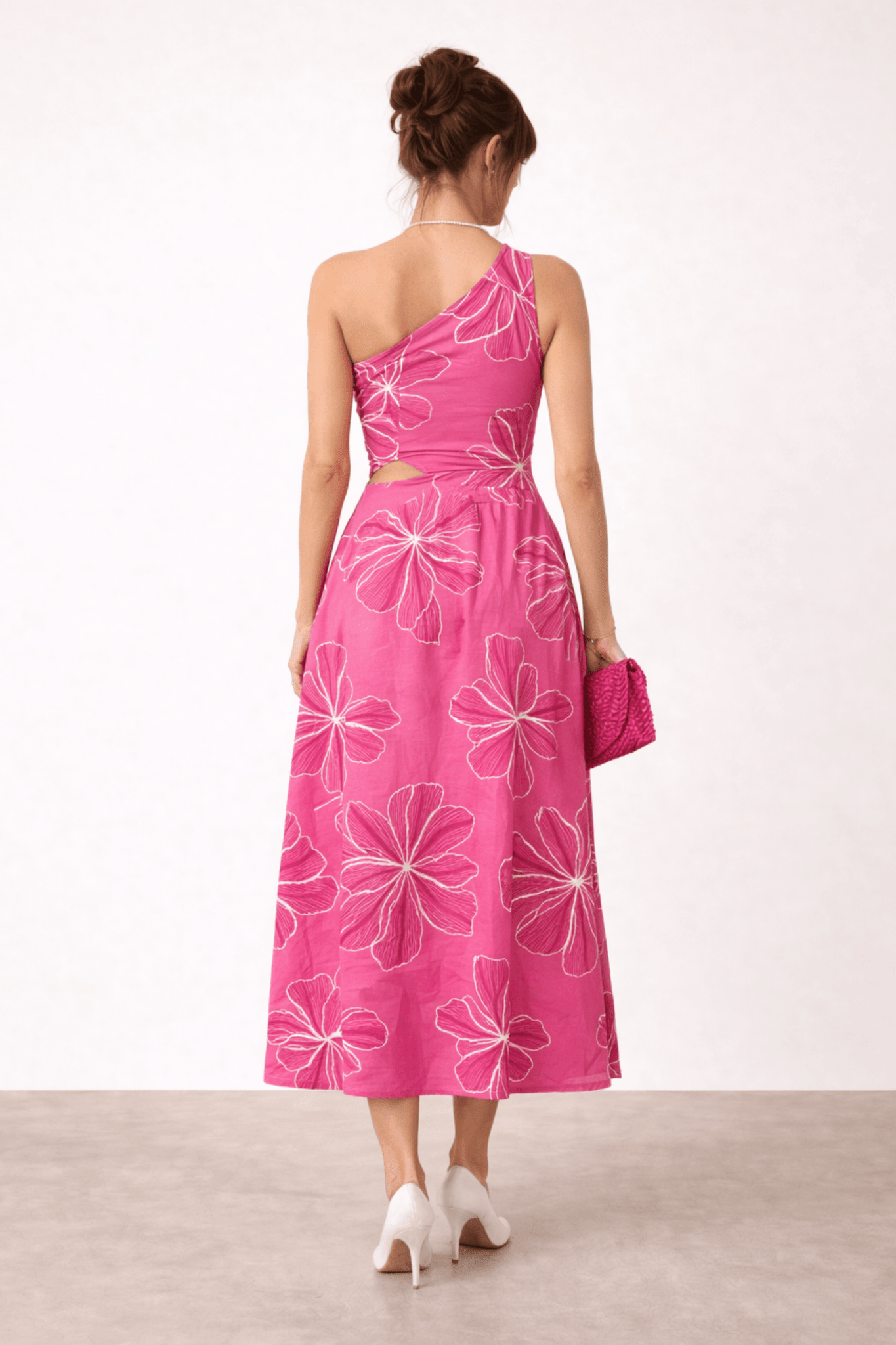 Jasmine Cut Out One Shoulder Dress in Pink Floral - Style Cheat