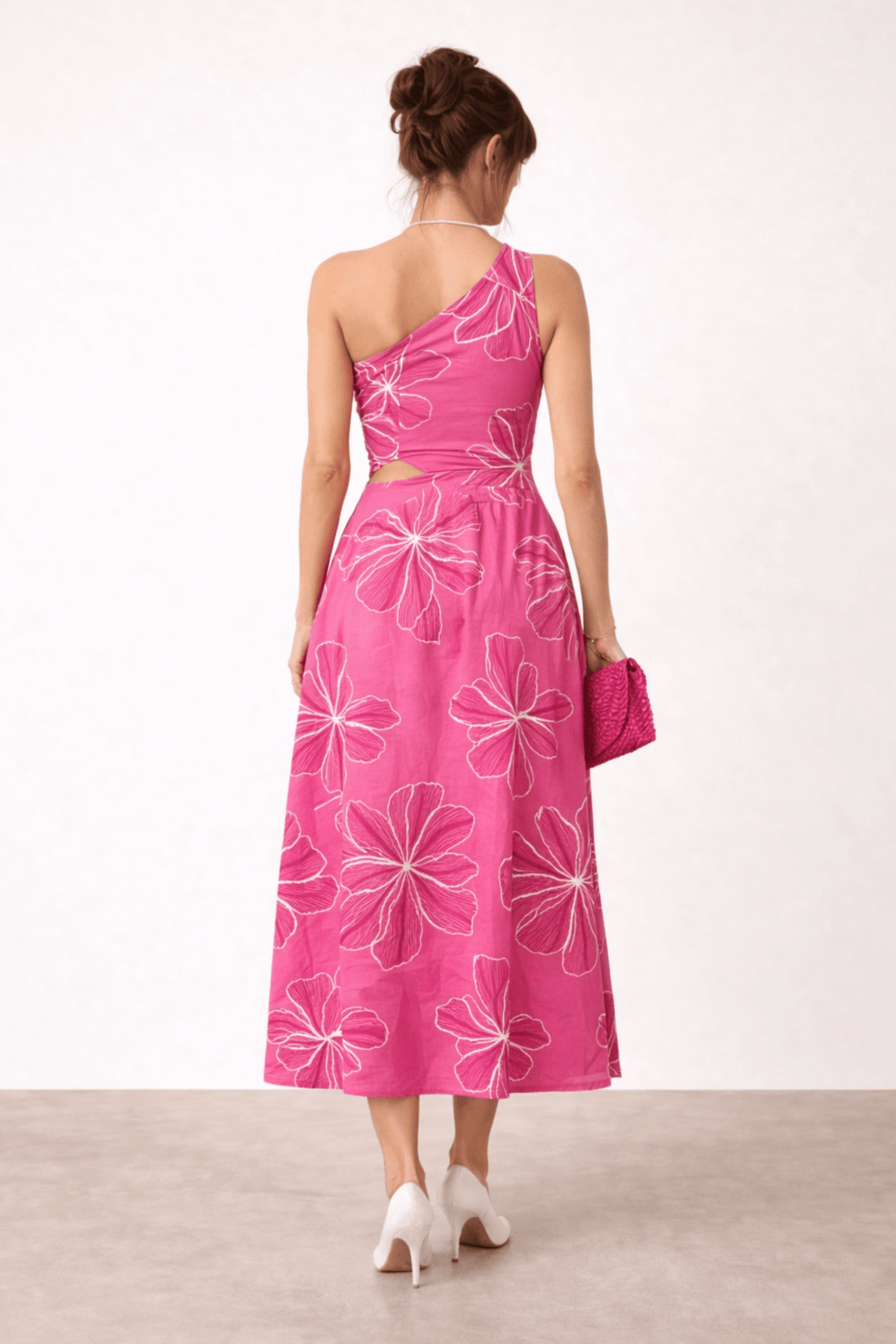 Jasmine Cut Out One Shoulder Dress in Pink Floral - Style Cheat