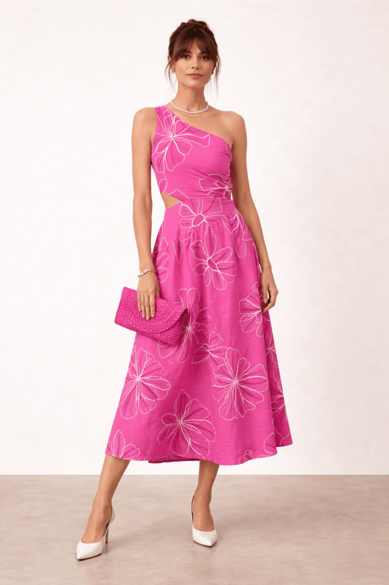 Jasmine Cut Out One Shoulder Dress in Pink Floral - Style Cheat