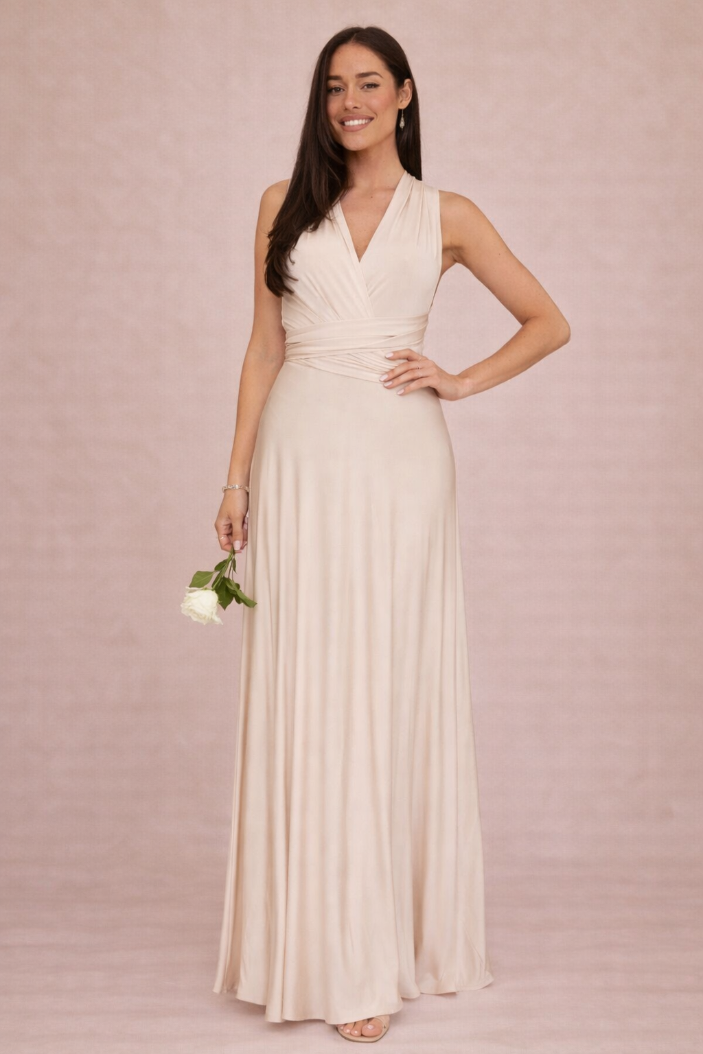 Multi-way Slinky Maxi Dress / Champagne