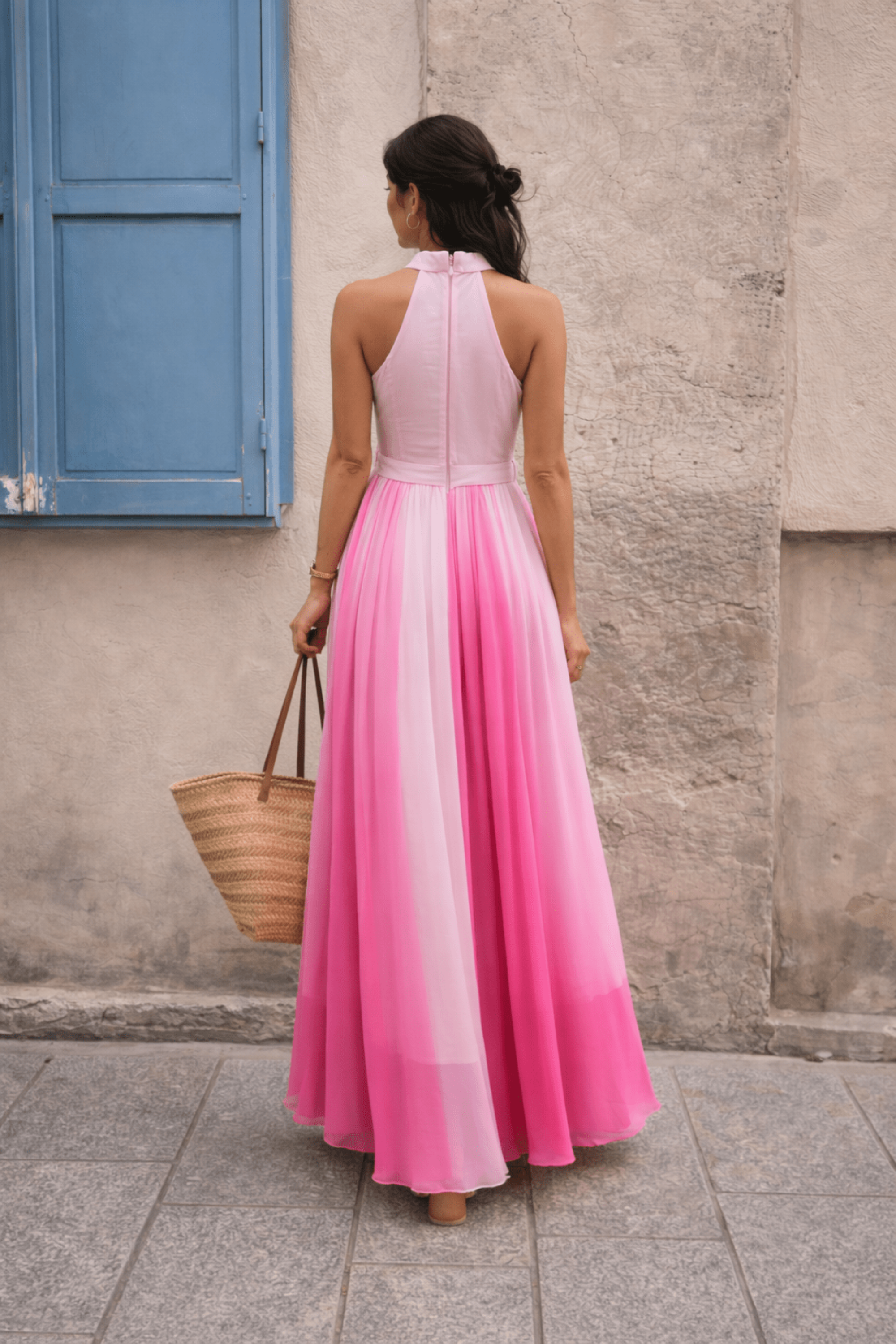 fitted lace wedding dress Luisa Belted Pleated Maxi Dress / Ombre – Style Cheat