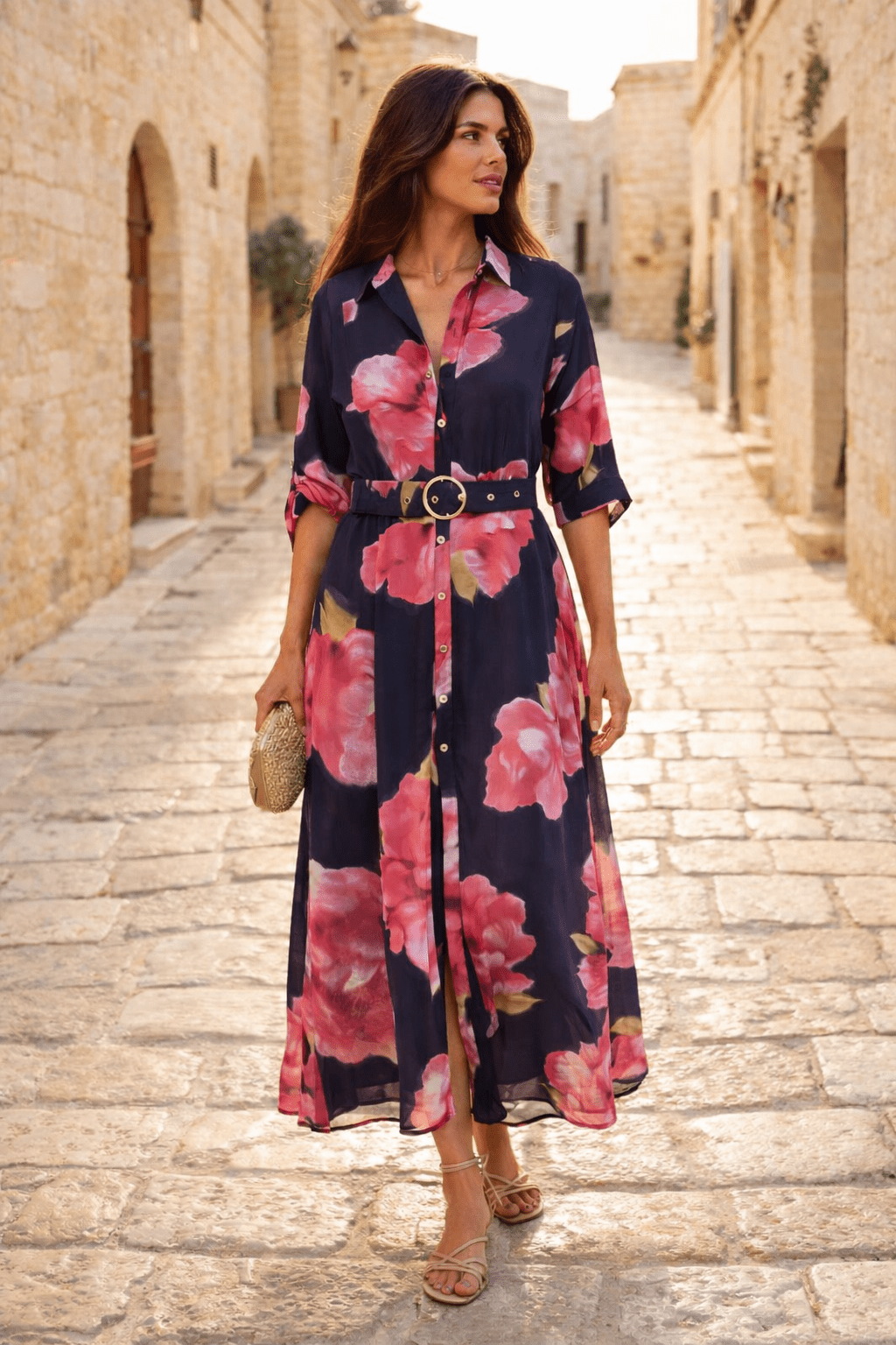 Daphne Belted Shirt Dress / Navy Floral - Style Cheat