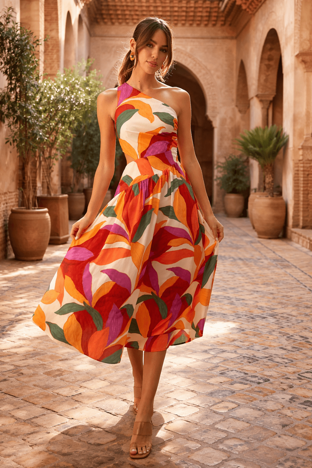 Jasmine Cut Out One Shoulder Dress in Multi