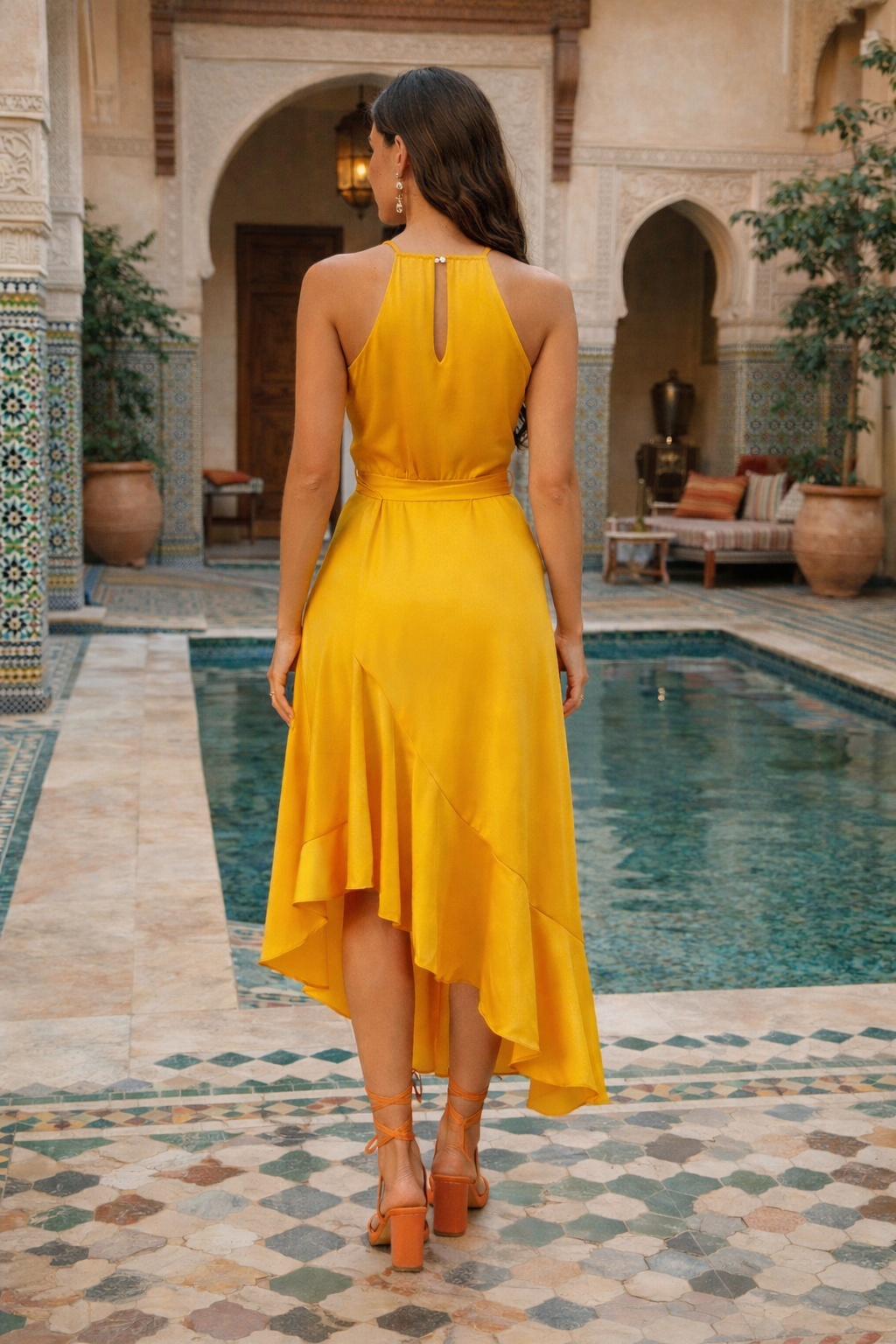 Ariana Halter Frill Dress / Golden Yellow