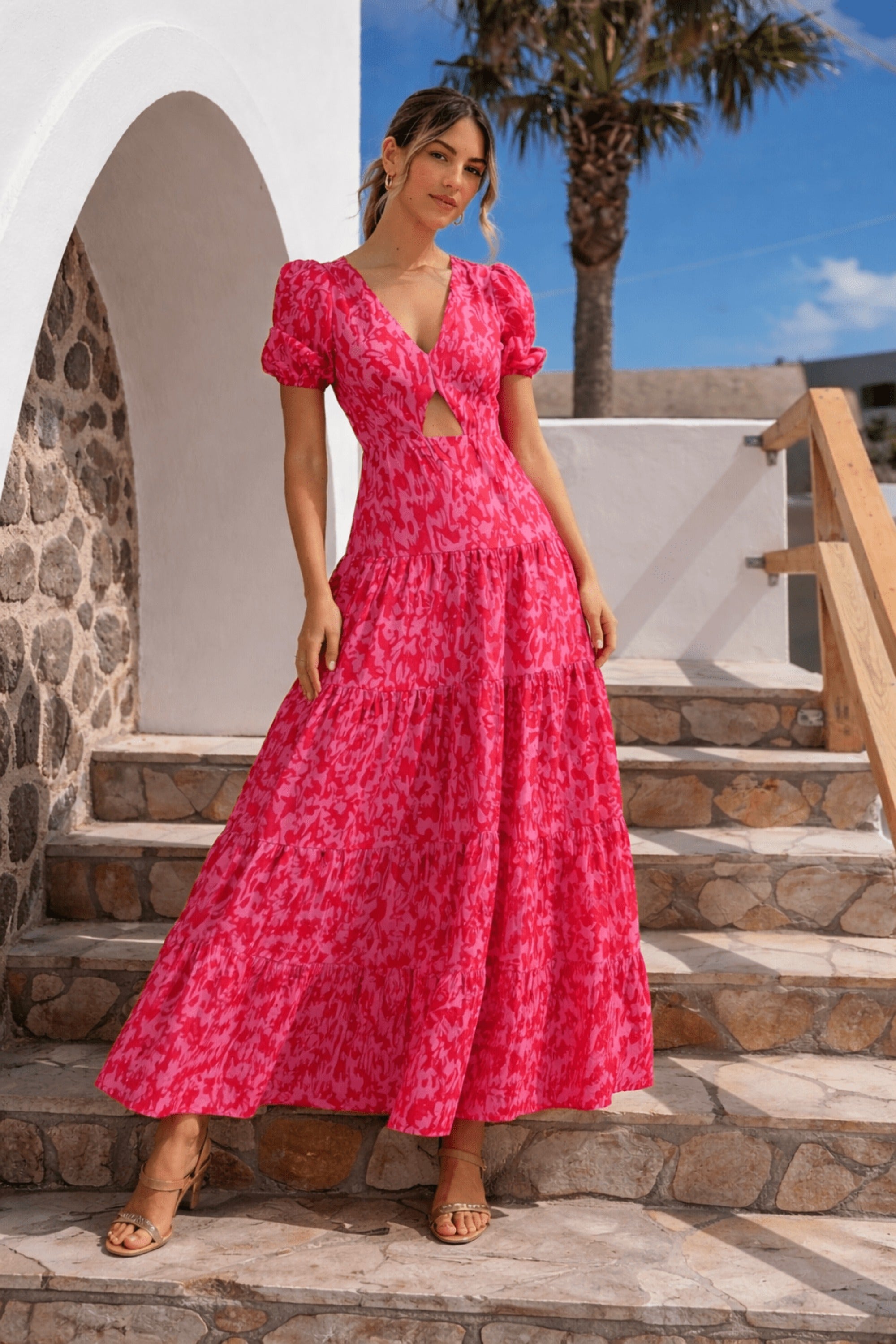 Pink and Red Maxi Dress