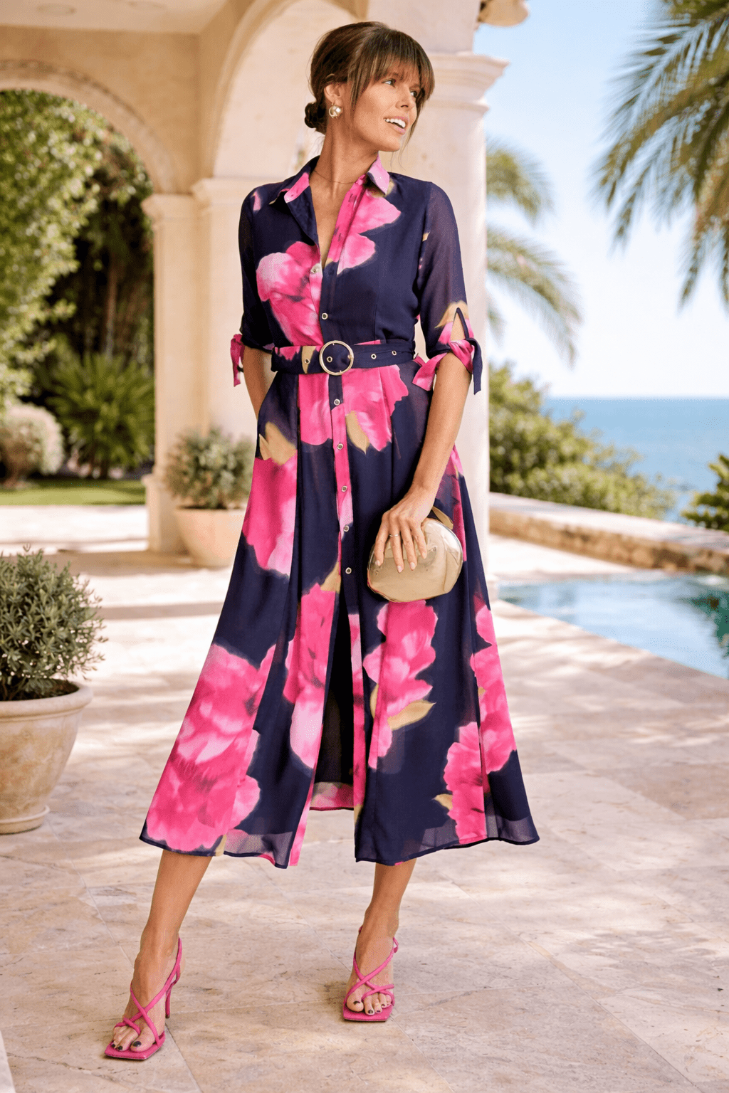 Daphne Belted Shirt Dress / Navy Floral - Style Cheat