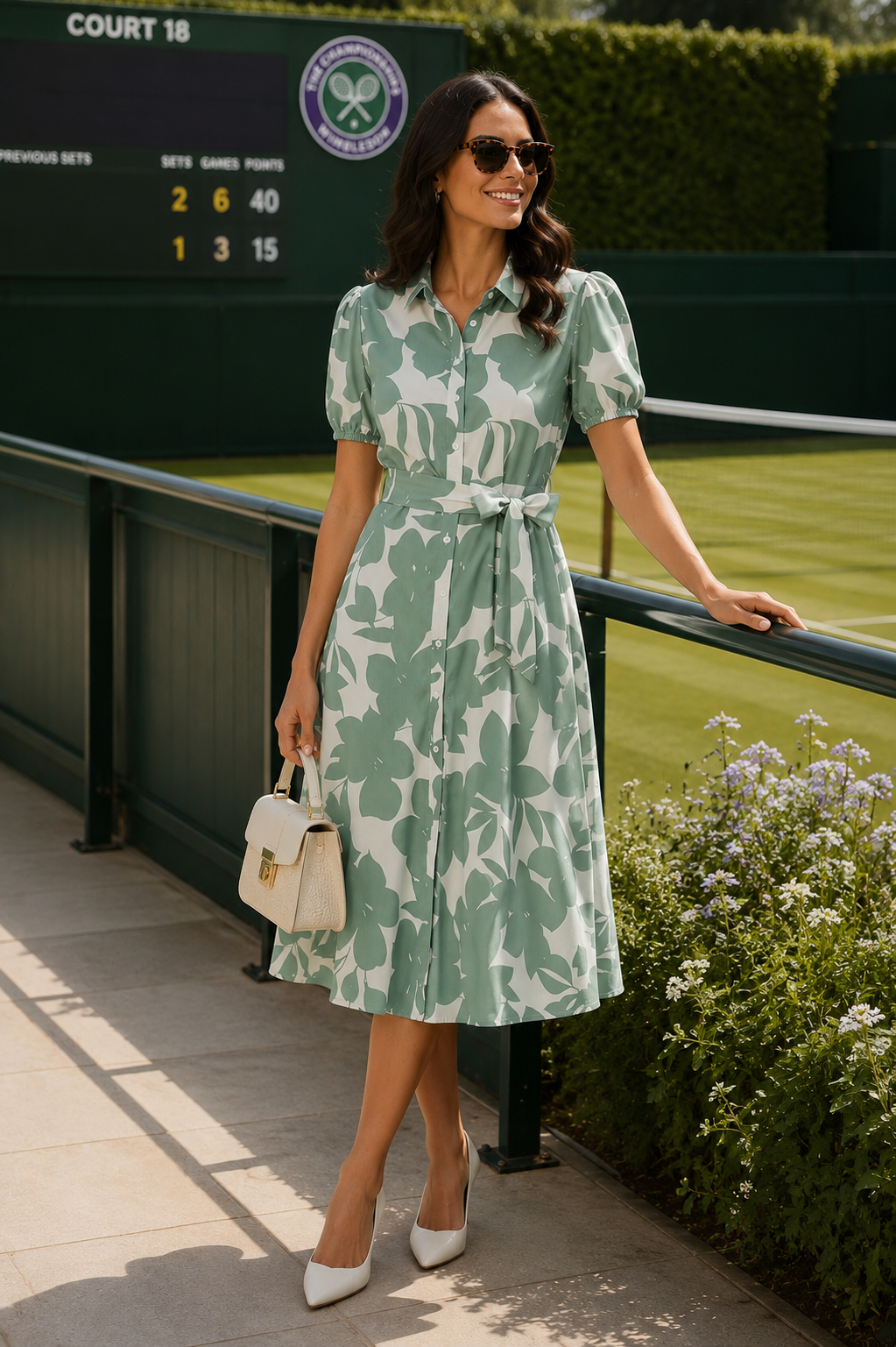 Green Tie Front Shirt Dress