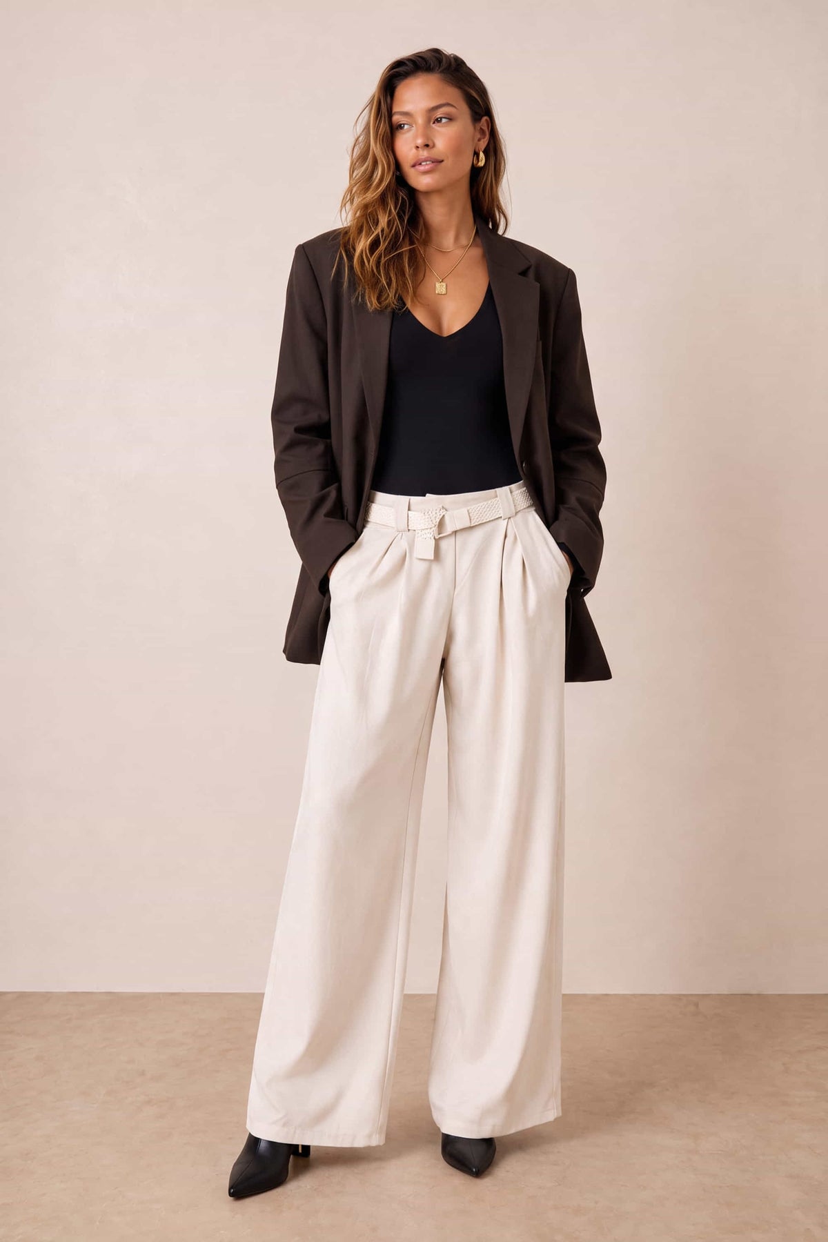 Cream Belted Trouser